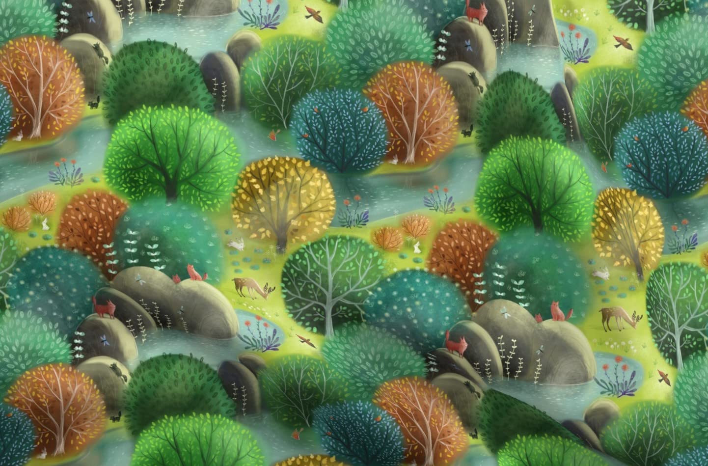 Emerald Forest Green Nature Wild Trees Park Summer Animals Woodland Printed Minky Fabric by The Yard - Soft Plush Material for Sewing Baby Blankets, Quilt Backing & DIY Crafts - Perfect for Nursery Decor, Home Decor Projects & Cozy Throw Blankets
