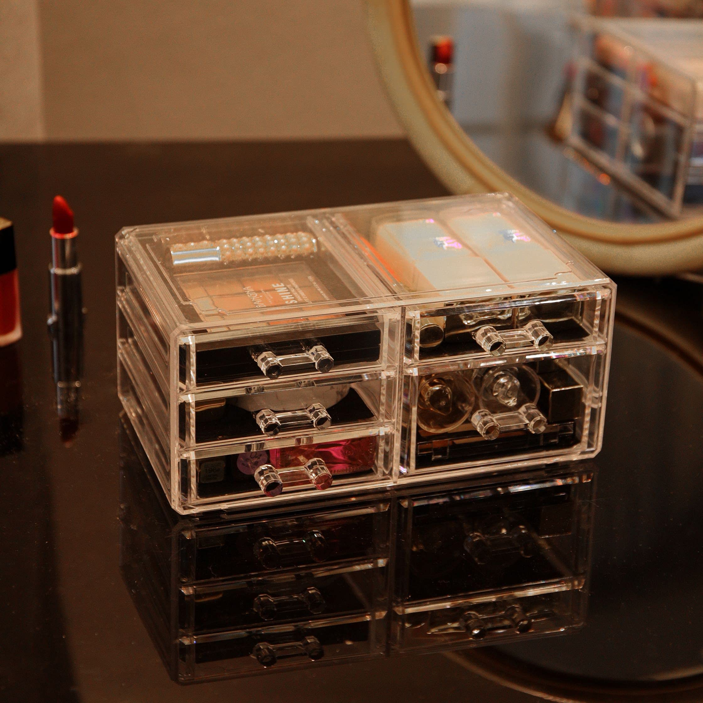 2-Pack Clear Acrylic Makeup Organizer with 5 Stackable Drawers - Vanity & Bathroom Storage for Jewelry, Hair Clips, Skincare & Beauty Products | Perfect for Bedroom, Dorm & Countertop Organization
