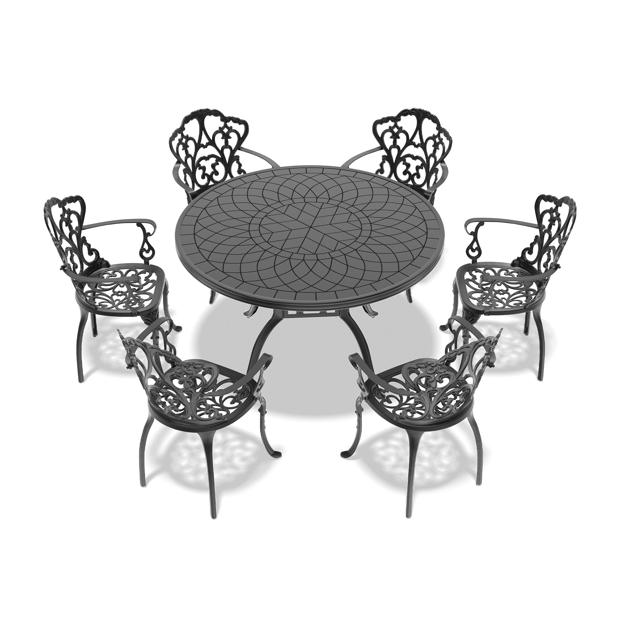 7-Piece Cast Aluminum Patio Furniture Set with Cushions (Random Colors) - Outdoor Dining & Lounge Set for Garden, Poolside, or Backyard Relaxation