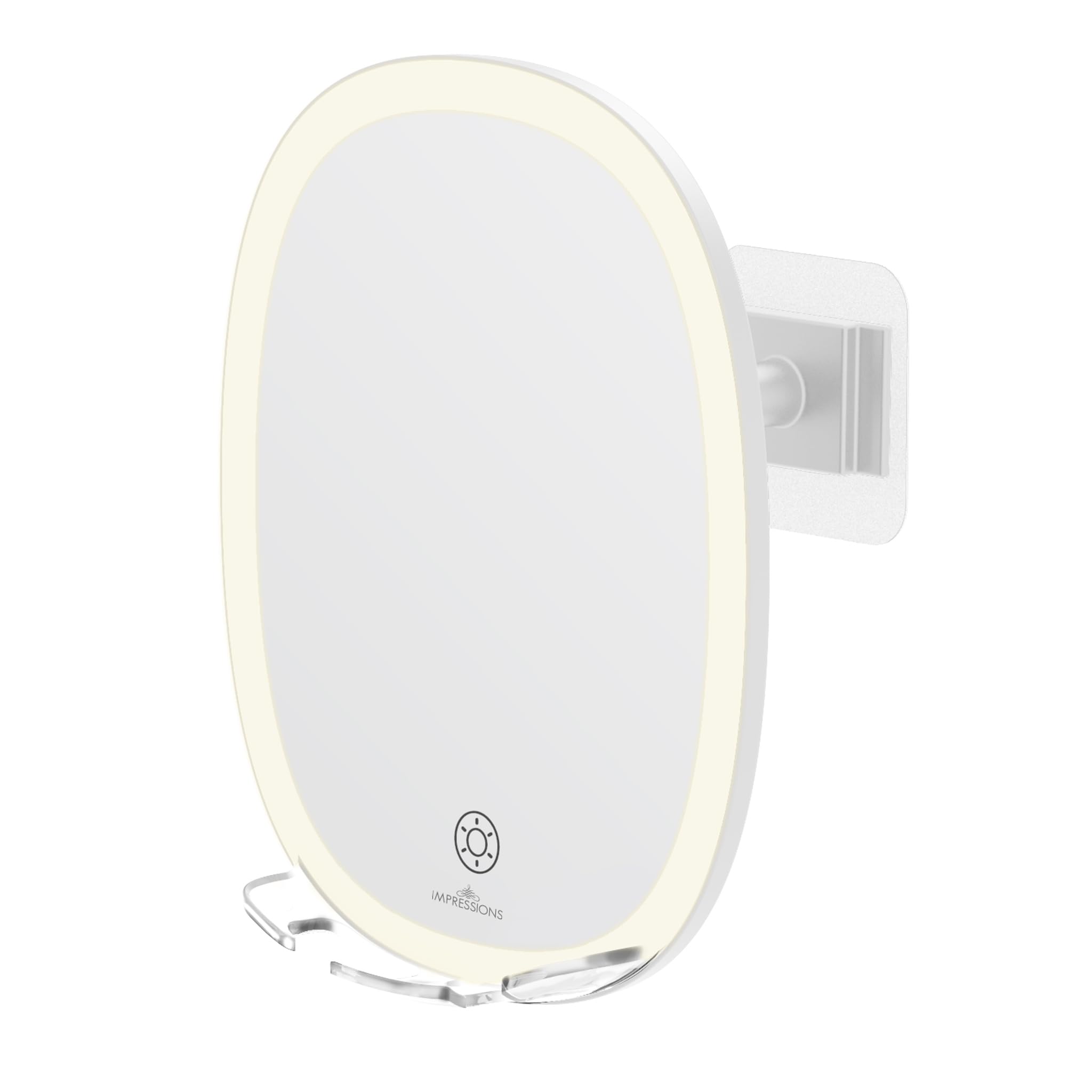 Fogless LED Shaving Mirror for Men - 360° Swivel Adjustable Travel Mirror with Razor Holder, Tri-Tone Lighting & Adhesive Base - Perfect for Bathroom, Gym Bag & Travel (White)