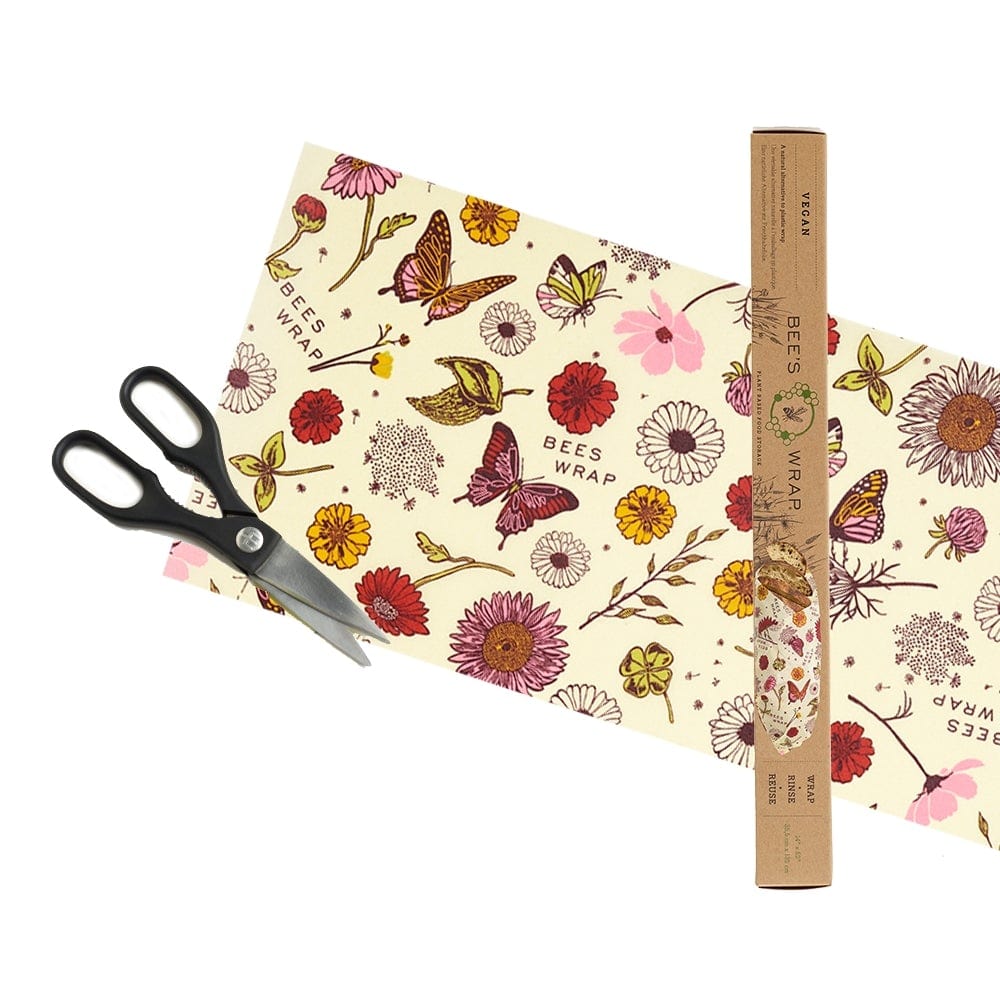Eco-Friendly Bee's Wrap Roll - Vegan Food Storage Wrap, Reusable Beeswax Food Wrap, Meadow Magic Print - Perfect for Sandwich, Cheese, Fruits & Veggies