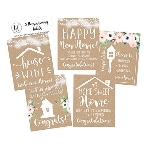 5 Rustic Housewarming Gift Ideas - New Homeowner Stickers & Wine Label Set - Unique Real Estate Closing Gifts for Clients - Perfect for Home Sweet Home Parties & Congratulations Celebrations