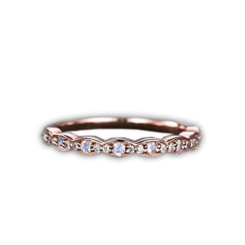 Natural Rainbow Moonstone Ring - Handmade Sterling Silver & Rose Gold Half Eternity Wedding Band | Anniversary Gift for Her | Perfect for Bridal Jewelry, Boho Fashion & Special Occasions