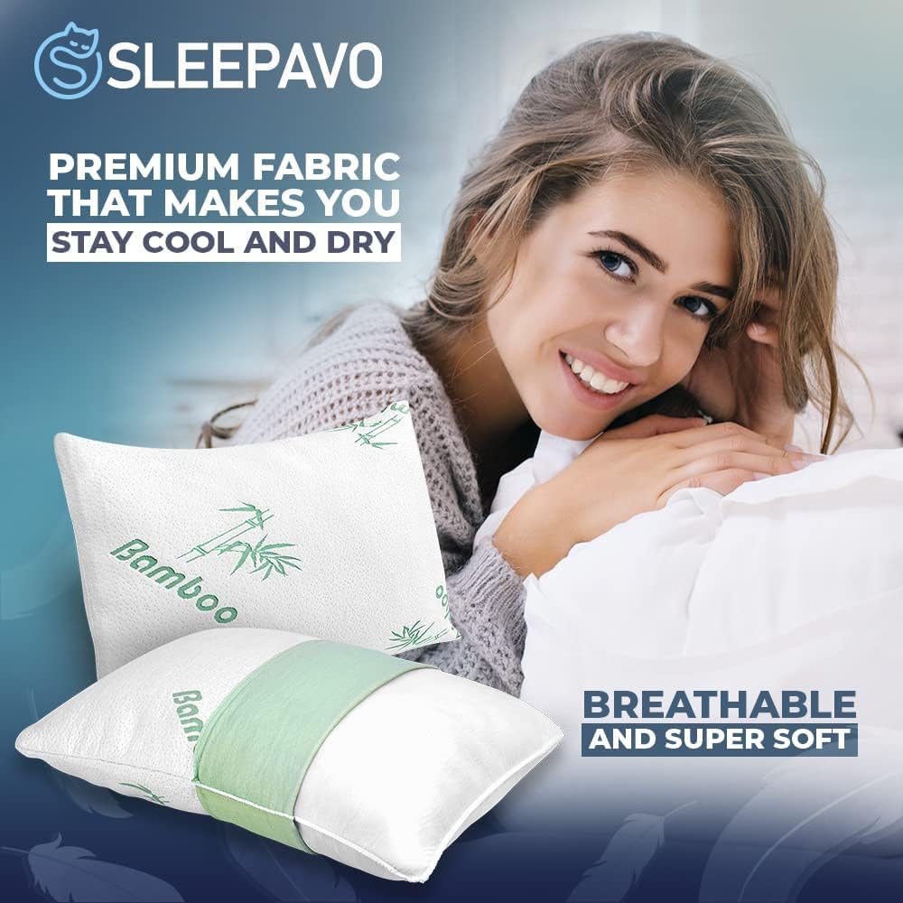 Cooling Shredded Memory Foam Pillows Queen Size - Medium Firm Support for Stomach, Back & Side Sleepers - Breathable Bed Pillow Set (Pack of 2) | Perfect for Hot Sleepers, Neck Pain Relief & Better Sleep Quality