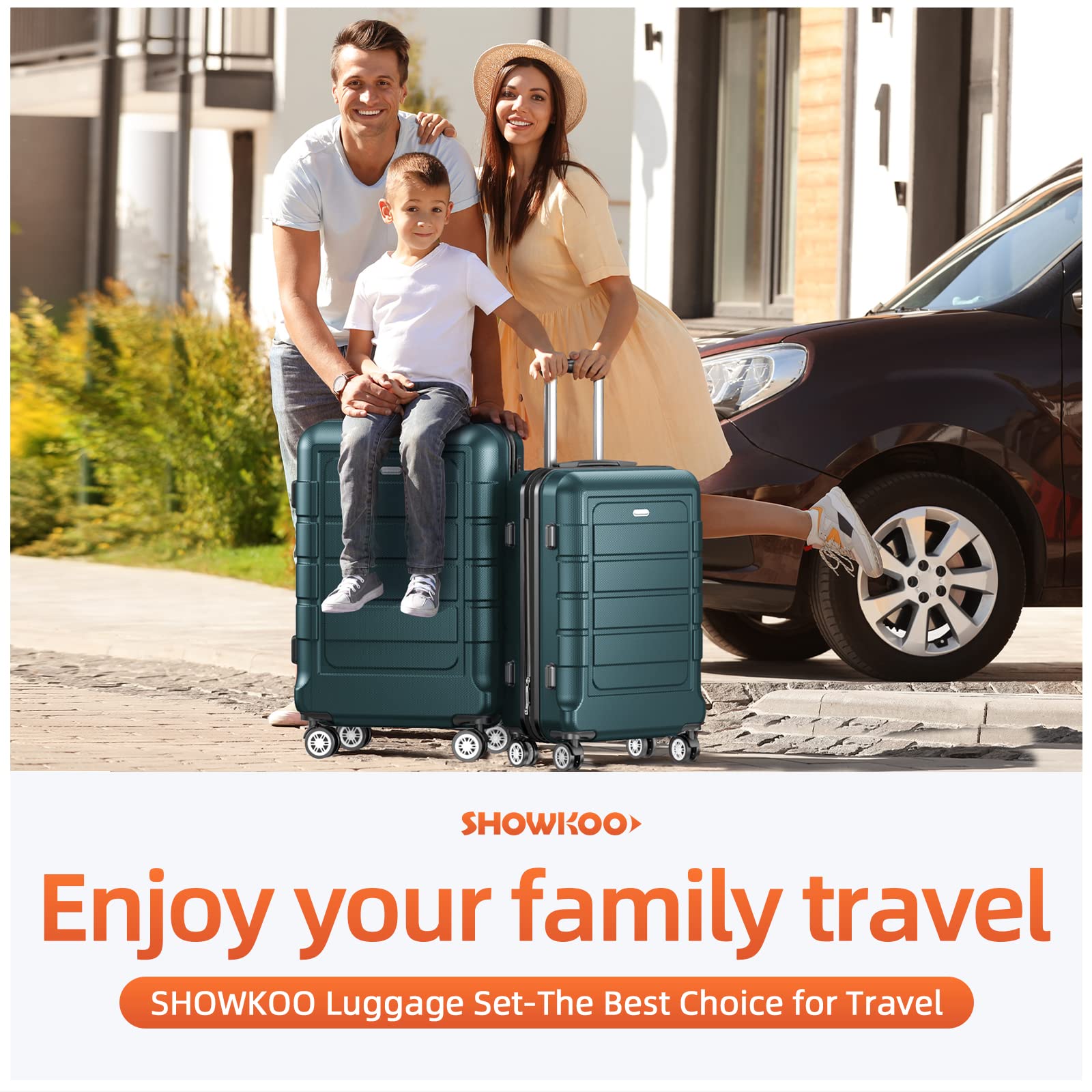 SHOWKOO Expandable Luggage Set with TSA Lock & Double Wheels - Durable Army Green Suitcase for Travel, Business Trips & Vacations