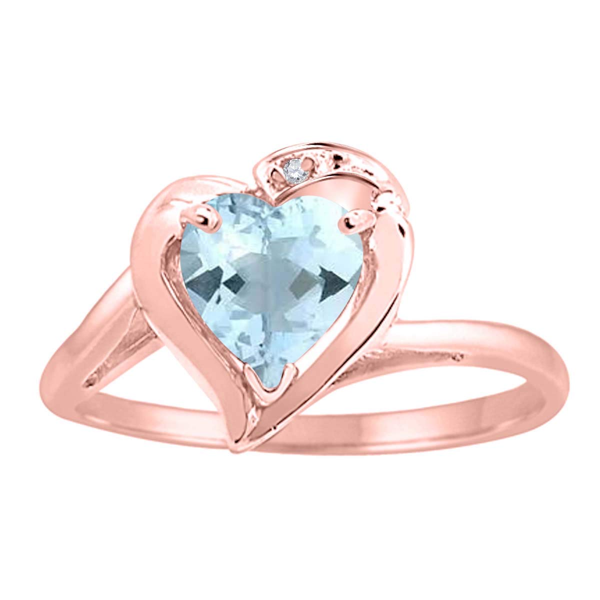 MauliJewels 0.85 Carat Heart Shaped Aquamarine and Diamond Ring for Women - 10K Rose Gold Prong Set Wedding Band, Engagement Ring, Anniversary Gift, Valentine's Day Jewelry