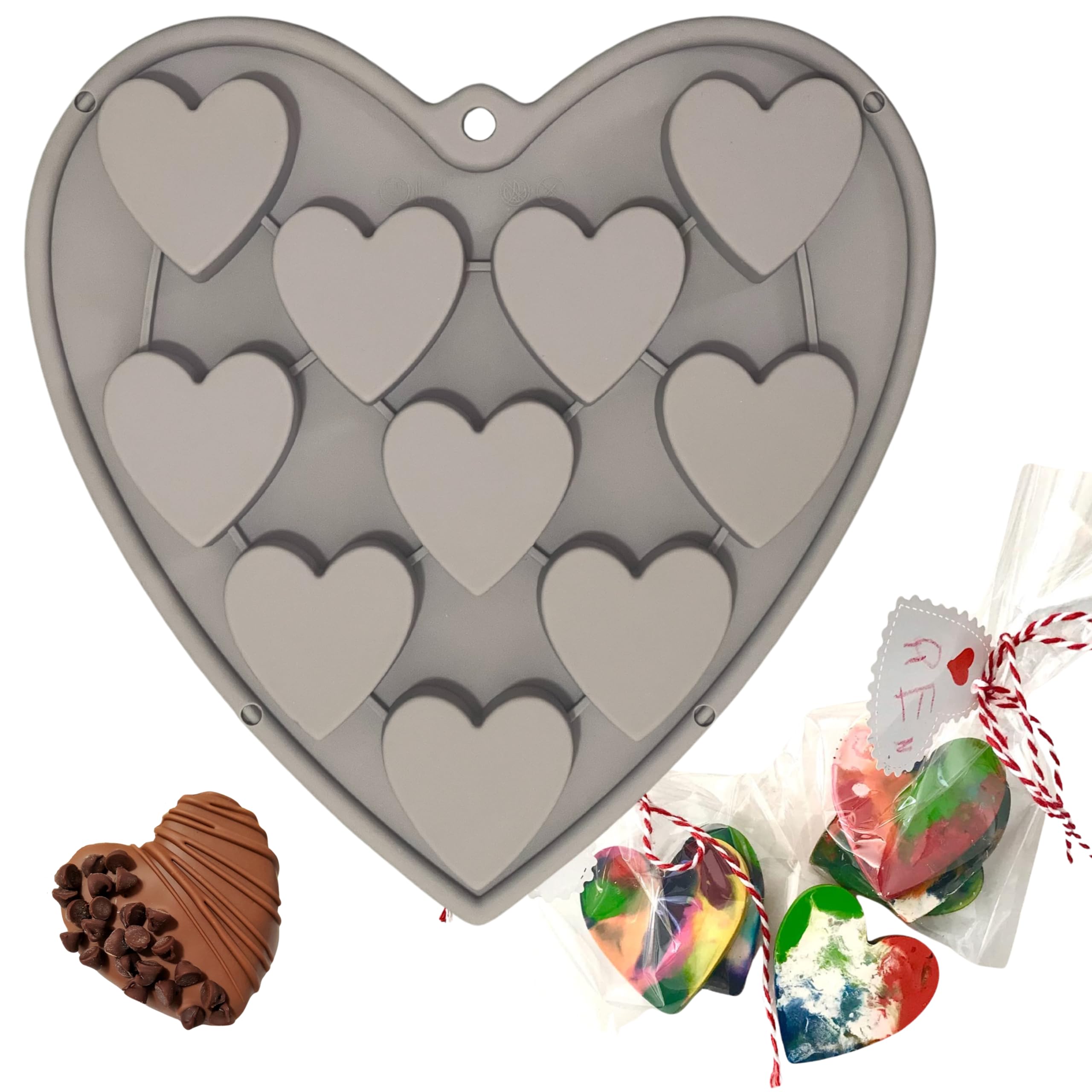 Heart Shaped Silicone Cake Pans - 10 Cavity Large 2 Inch Baking Molds for Valentine's Day, Chocolate, Ice Cubes & Candy Making - Perfect for DIY Desserts, Party Treats & Romantic Gifts