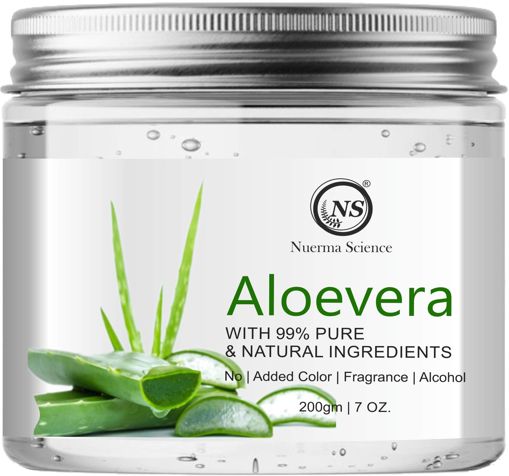 Nuerma Science Crystal Clear Aloe Vera Gel for Face & Hair Care - 200g with Pure Aloe Vera & Vitamin E - Hydrates, Soothes Skin & Repairs Damaged Hair - Perfect for Sunburn Relief, Daily Moisturizing & Scalp Treatment