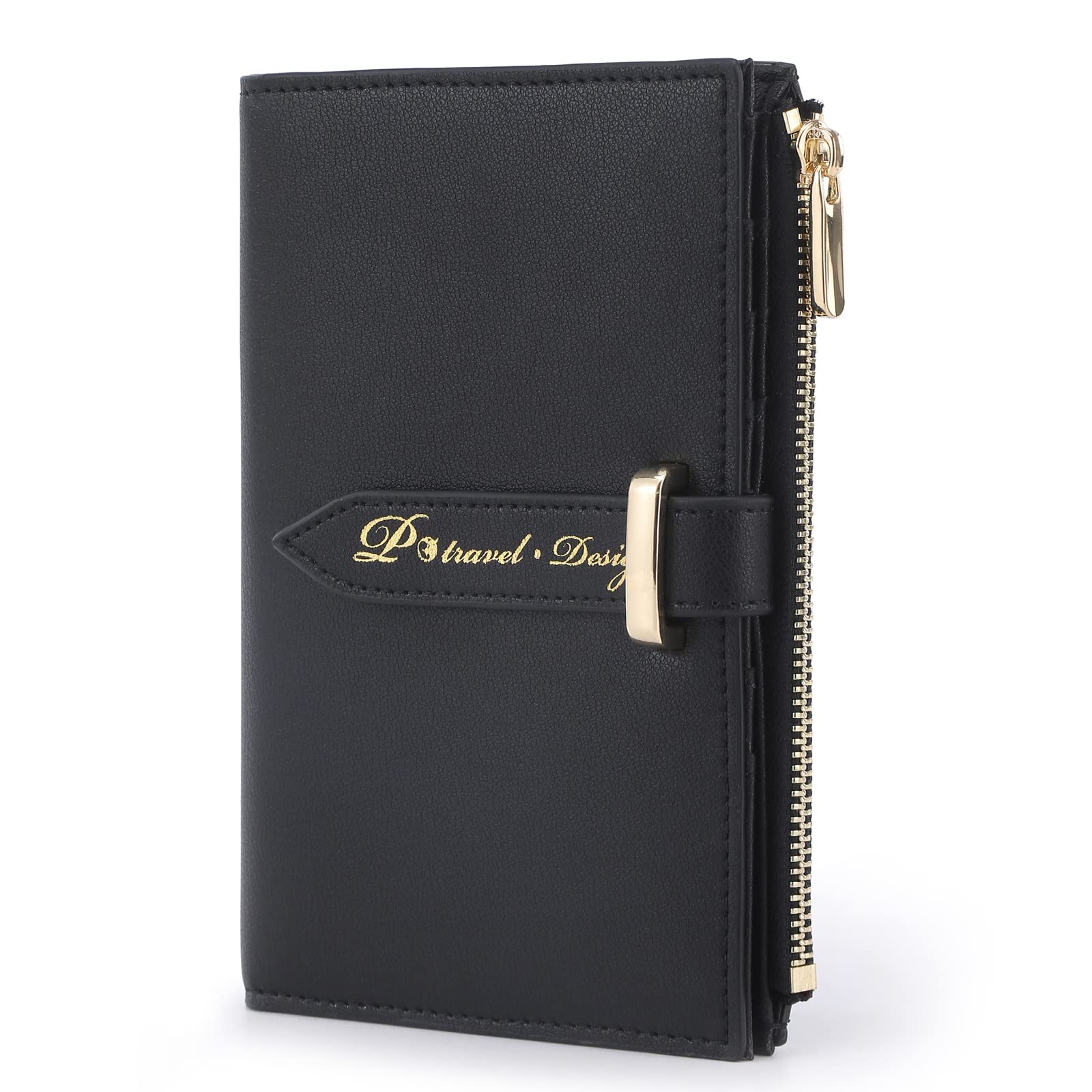 RFID Blocking Leather Passport Wallet for Women - Slim Travel Passport Holder with Credit Card Slots & Zipper Pocket - Vaccine Card Holder Combo (Black) | Perfect for Air Travel, International Trips & Secure Document Storage