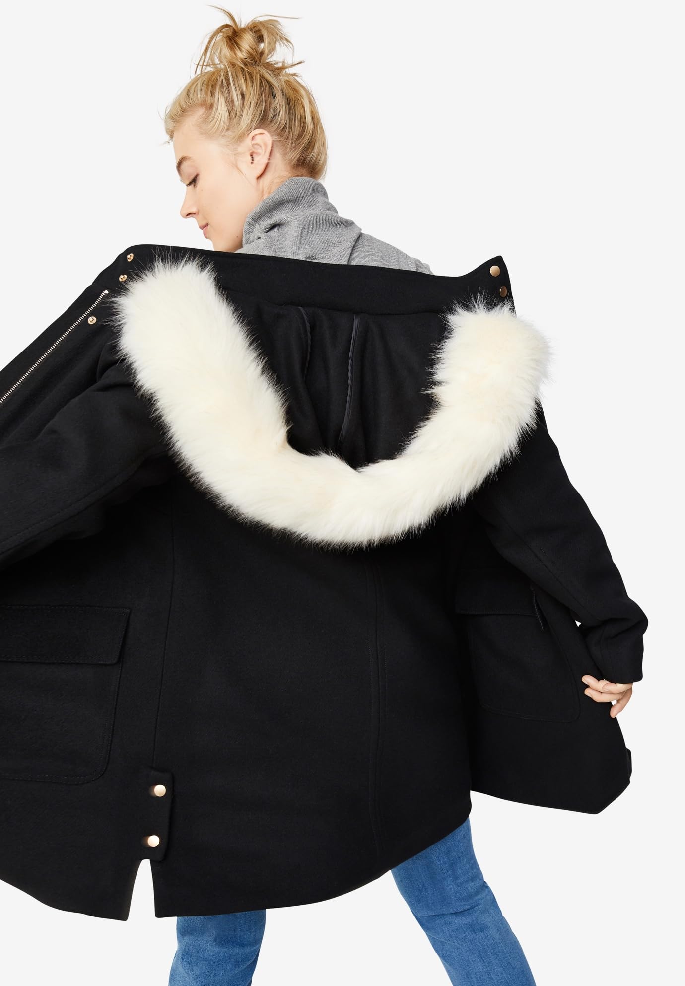 Ellos Women's Plus Size Side-Snap Wool Parka Coat - Warm Winter Jacket for Cold Weather, Outdoor Activities & Casual Wear
