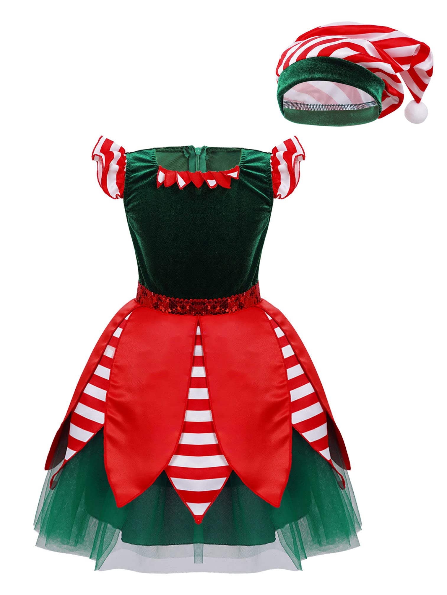 Agoky Girls Sequin Figure Skating Dress - Ice Skating, Roller Skating & Ballet Dance Costume for Christmas Performances & Santa-Themed Dance Recitals