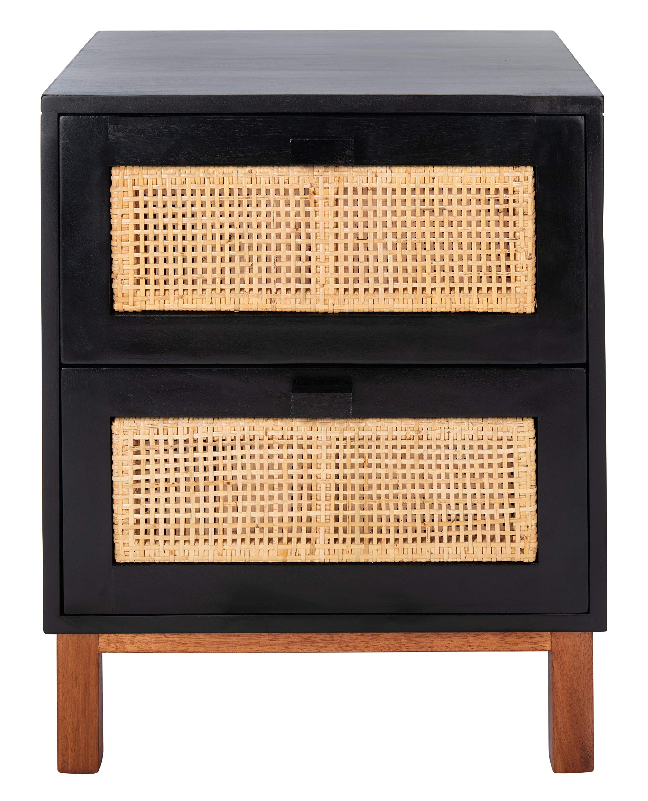 SAFAVIEH Home Collection Erica Black & Natural Rattan 2-Drawer Nightstand - Modern Bedside Table for Bedroom Decor, Storage Solution