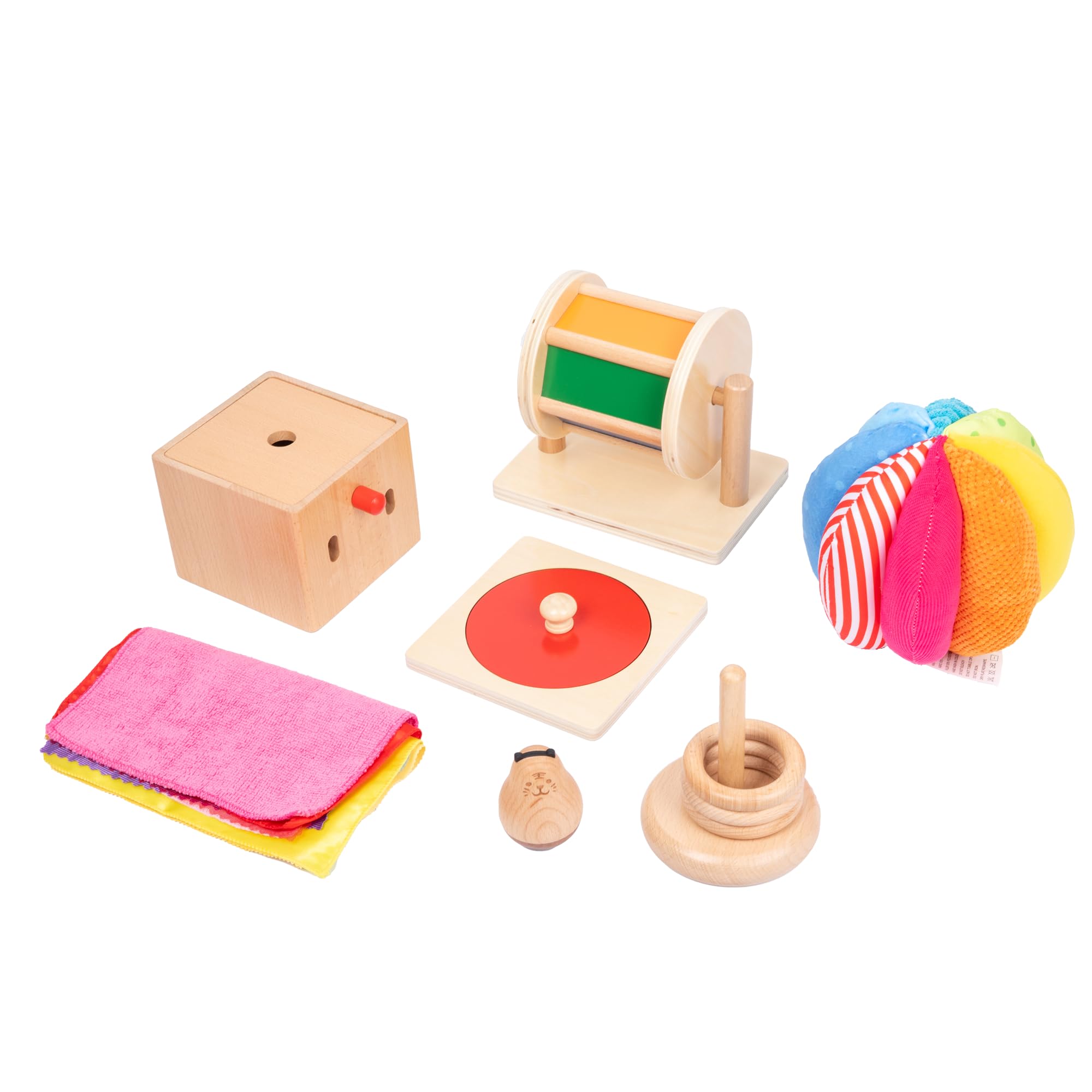**Adena Montessori Play Kit for 5-6 Month Old Babies - 8-in-1 Learning & Educational Toys for Toddlers (Rainbow Spinning Drum, Mirror Puzzle, Baby Tissue Box & More) - Perfect Christmas & Birthday Gift for Boys & Girls - Ideal for Early Childhood Development & Sensory Play**