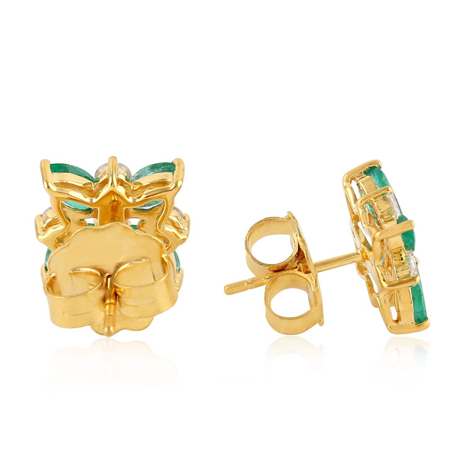 Exquisite Marquise Cut Emerald & Rose Cut Diamond Stud Earrings in 14K Yellow Gold | Vintage Inspired Fine Jewelry for Women | Perfect for Weddings, Anniversaries & Special Occasions