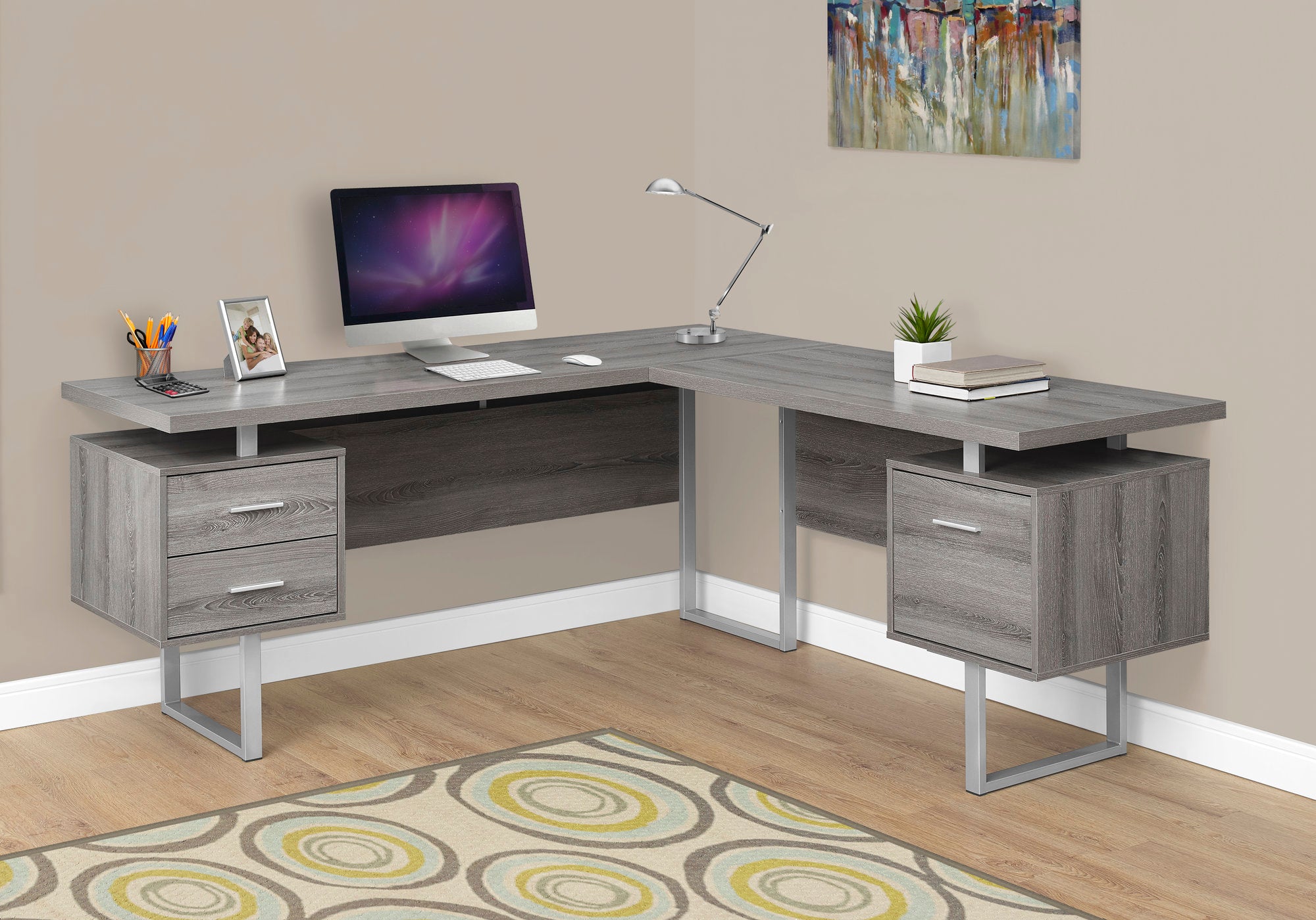 Office Series 70L Dark Taupe Left or Right Facing Executive Desk - Perfect for Home Office, Study Room & Workspace Organization