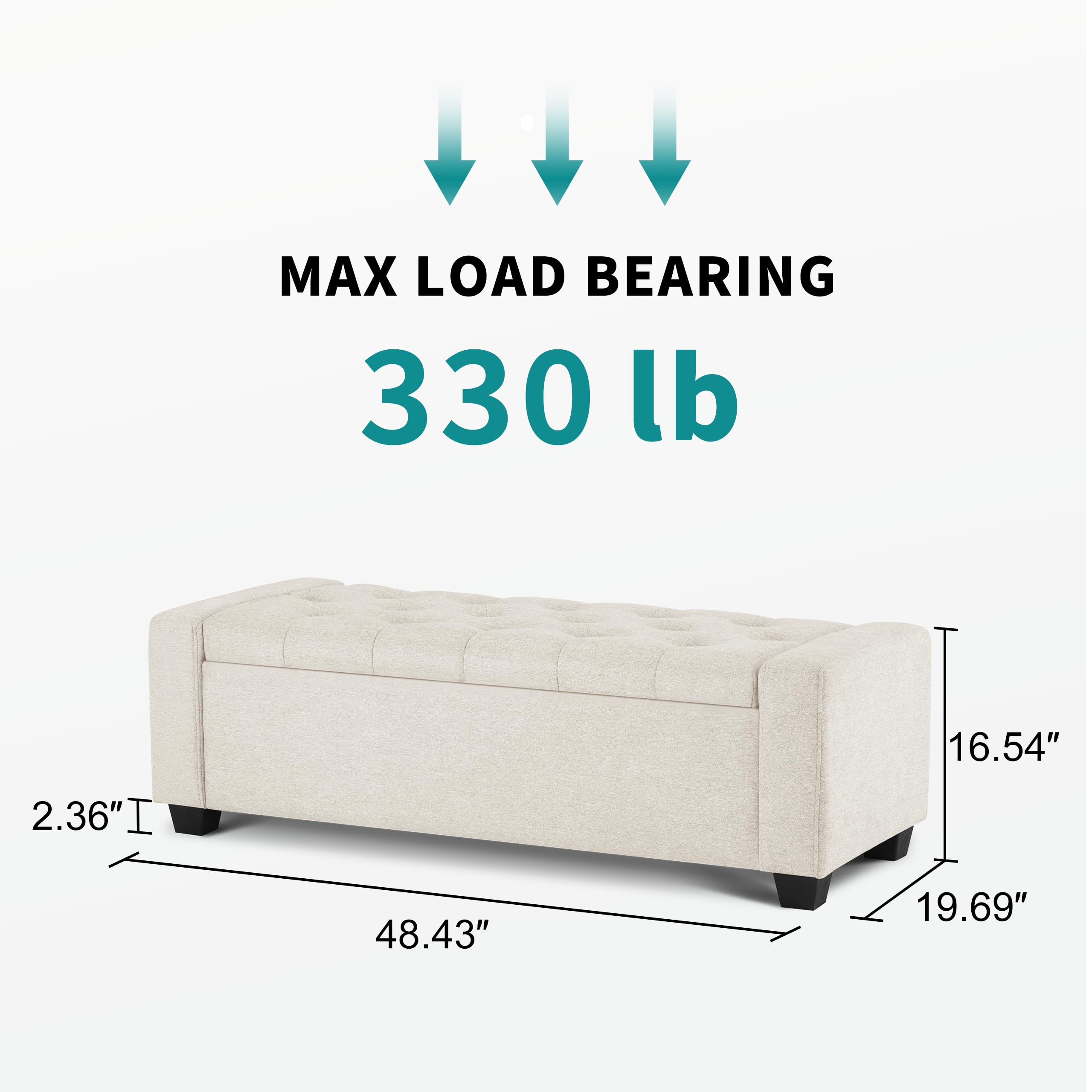 Upholstered Storage Ottoman Bench with Safety Hinge - 330 lb Capacity, Beige - Multi-Functional Seating & Storage Solution for Bedroom, Living Room, Entryway & Dorm