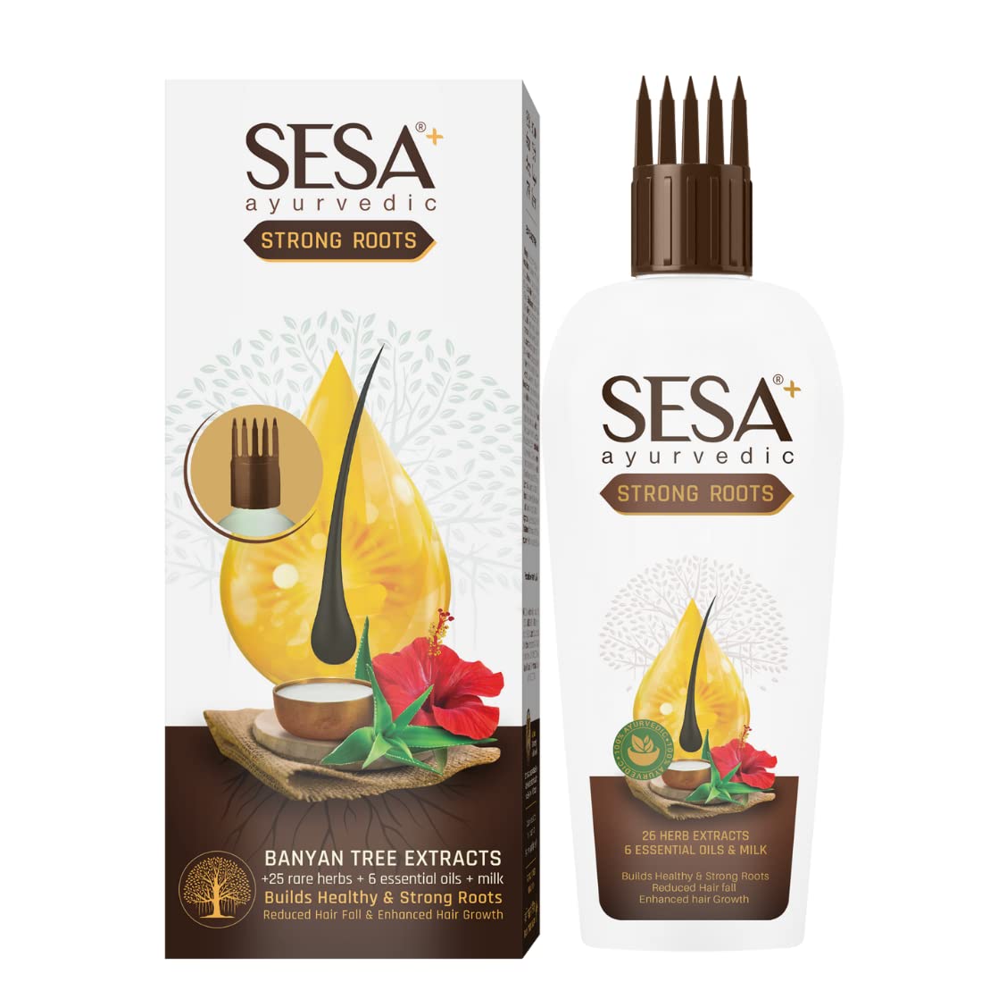 SESA Ayurvedic Strong Roots Hair Oil 200ml - Natural Hair Growth Treatment for Women & Men | Reduces Hair Fall & Strengthens Hair | No Mineral Oil | Perfect for Daily Hair Care & Scalp Massage