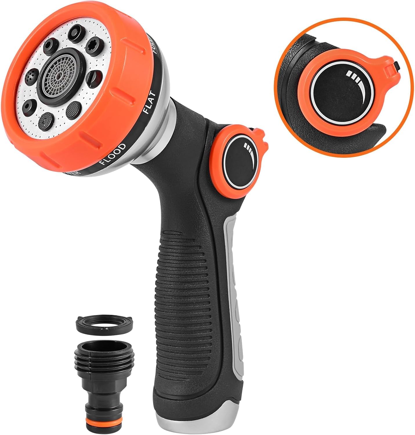 **High Pressure Garden Hose Nozzle Sprayer - Adjustable 8 Spray Patterns with Water Flow Control Valve for Lawn Watering, Car Washing, Pet Bathing & Outdoor Cleaning**