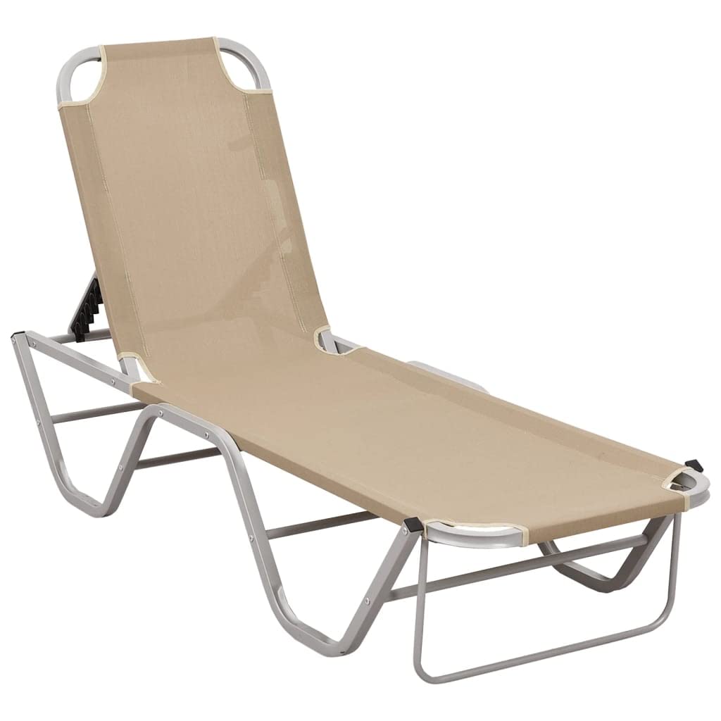 Premium Outdoor Lounge Chair - Aluminum & Textilene Cream Sun Lounger for Beach, Pool, Patio & Deck - Comfortable Chaise Lounge for Relaxing, Sunbathing & Outdoor Lounging