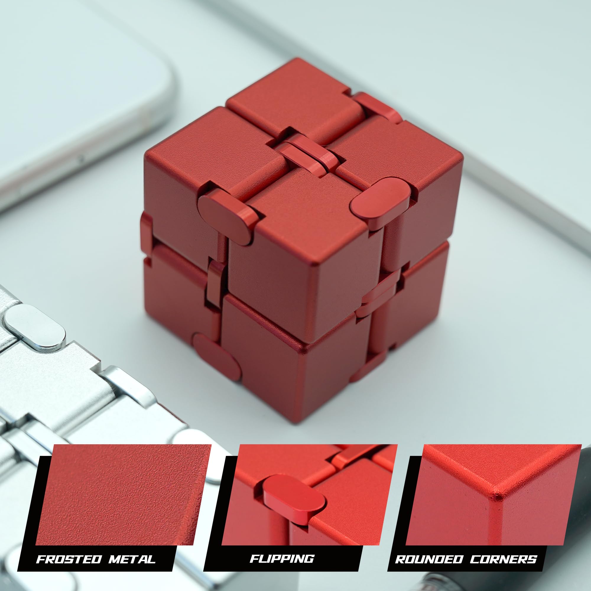 Red Infinity Cube Fidget Toy for Adults & Kids - Stress Relief & Anxiety Relief Sensory Toy - Perfect for Easter Basket Stuffers, Office Desk, Travel & Classroom Focus