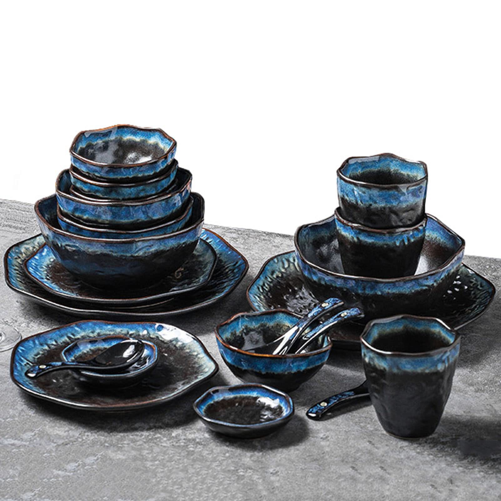 Brightviee 40-Piece Round Ceramic Dinnerware Set for 8 - Reactive Glaze Porcelain Plates & Bowls, Pasta & Salad Dishes - Dishwasher & Microwave Safe - Perfect for Family Dinners, Entertaining Guests & Restaurant Use