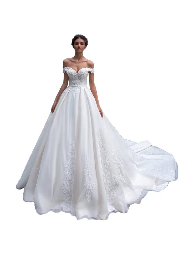 Dexinyuan Elegant Lace Wedding Dress for Bride - V-Neck Tulle Bridal Gown with Luxury Beading | Perfect for Church Ceremony, Beach Wedding & Formal Reception