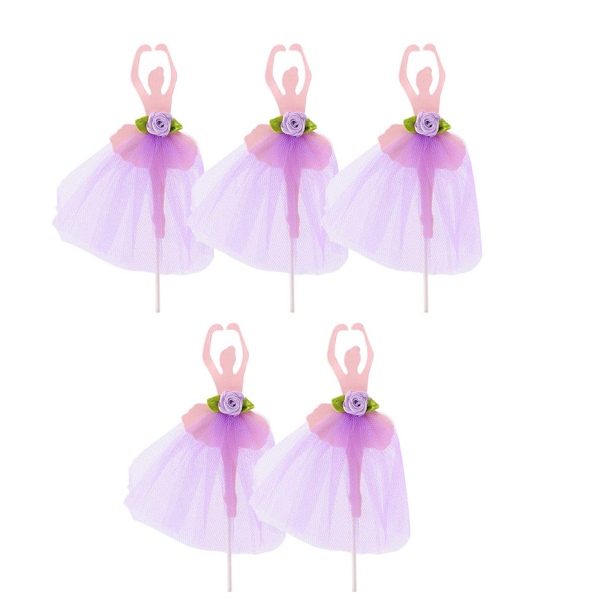 PRETYZOOM 5-Piece Purple Gauze Skirt Ballerina Girls Cupcake Toppers - Elegant Cake Decorations for Bridal Showers, Birthday Parties & Wedding Cakes - Perfect for Ballet-Themed Celebrations and Dessert Displays