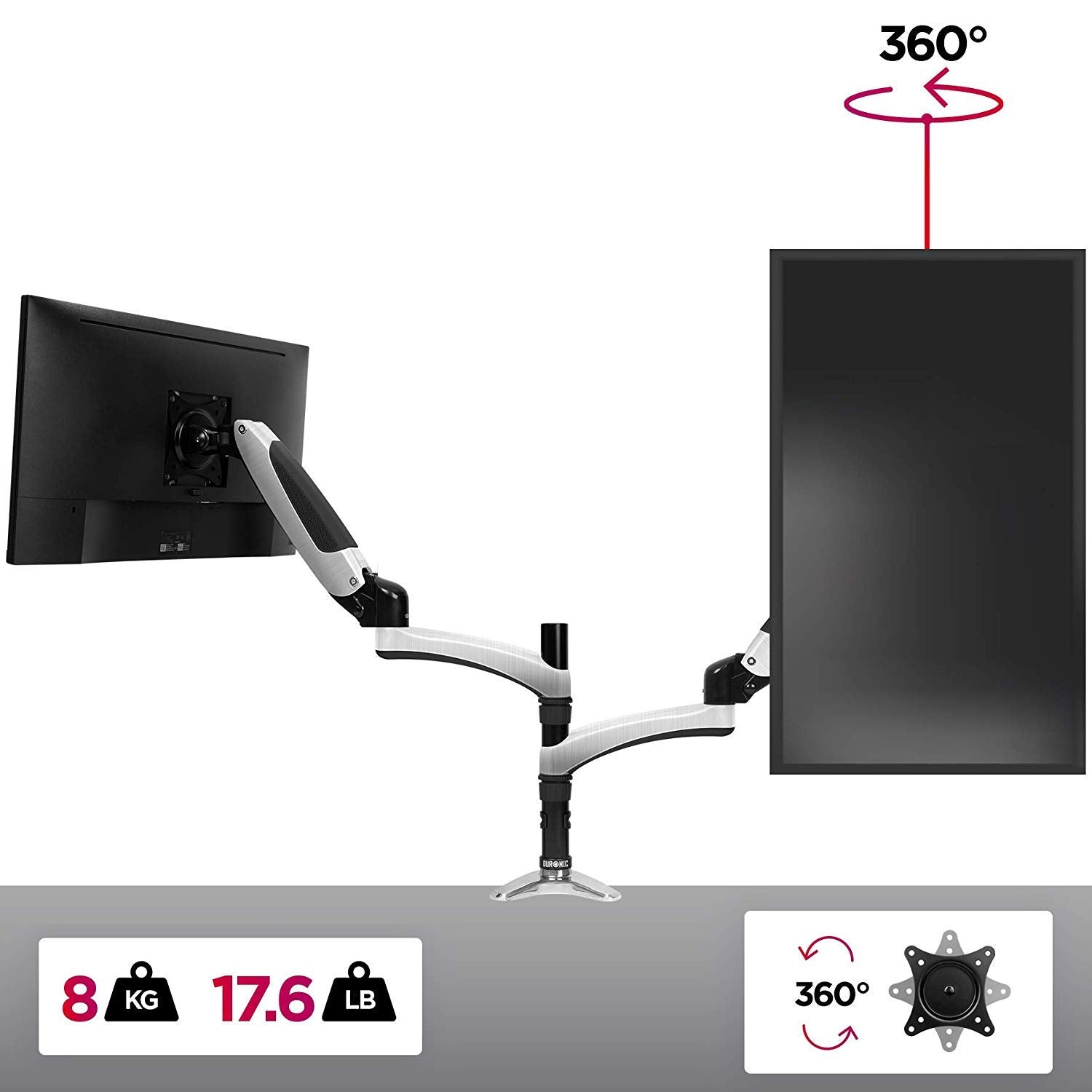 Duronic DM651X2 Single Gas Spring Monitor Arm Stand - Adjustable Height, 15-27