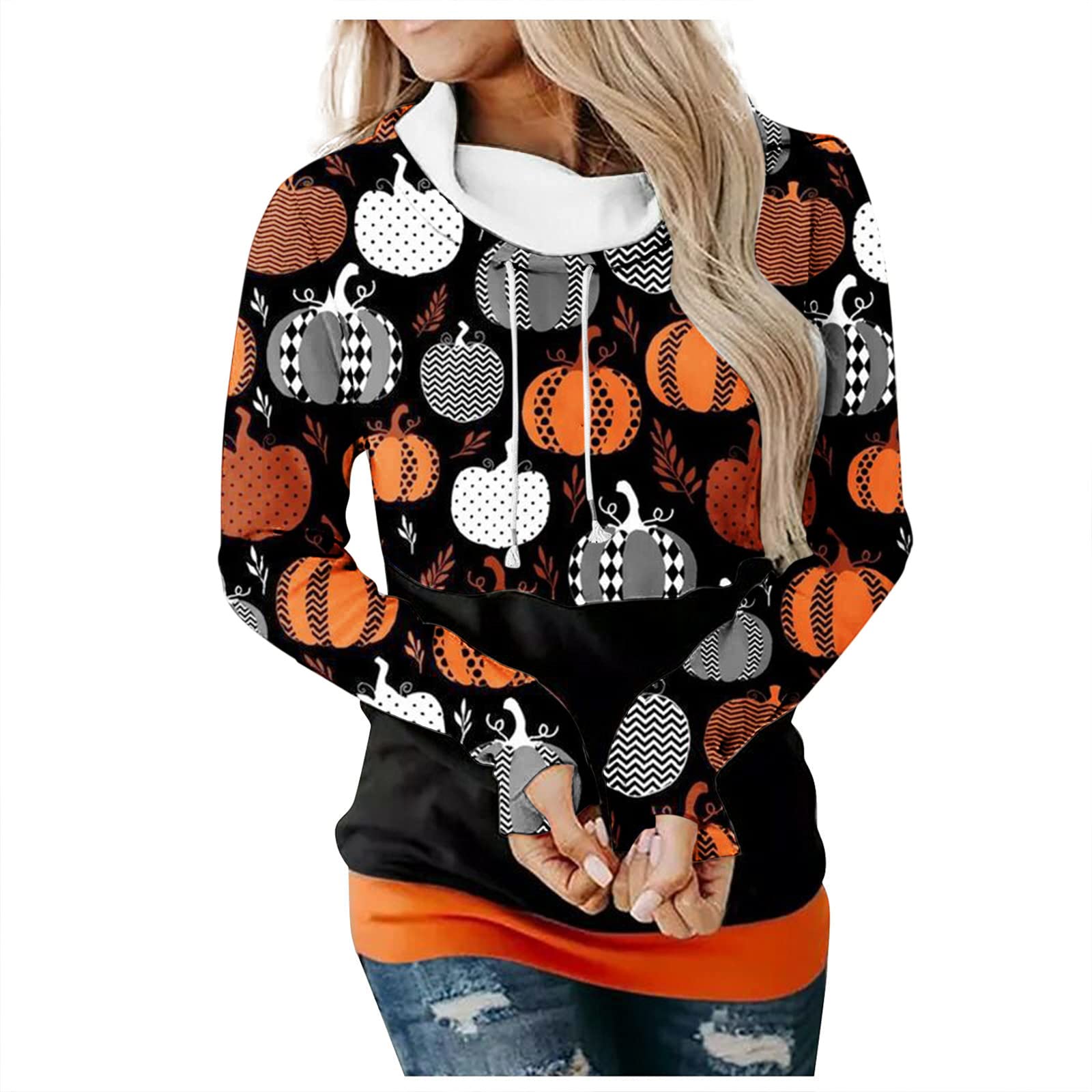 Women's Halloween Hoodies - Cute Graphic Print Pullover Sweatshirt with Drawstring, Long Sleeve Loose Fit for Fall | Perfect for Halloween Parties, Pumpkin Picking & Cozy Autumn Outfits