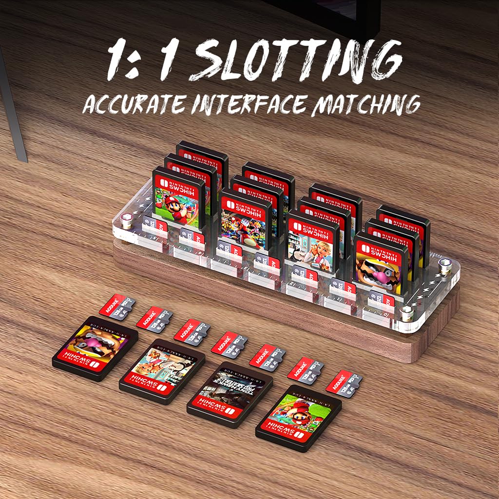 FEIFANZHE 19 Slots Wooden Switch Game Storage Case - Nintendo Switch Game Card Holder Organizer, Walnut TF Card Box for Switch Games - Perfect for Travel & Home Gaming Organization