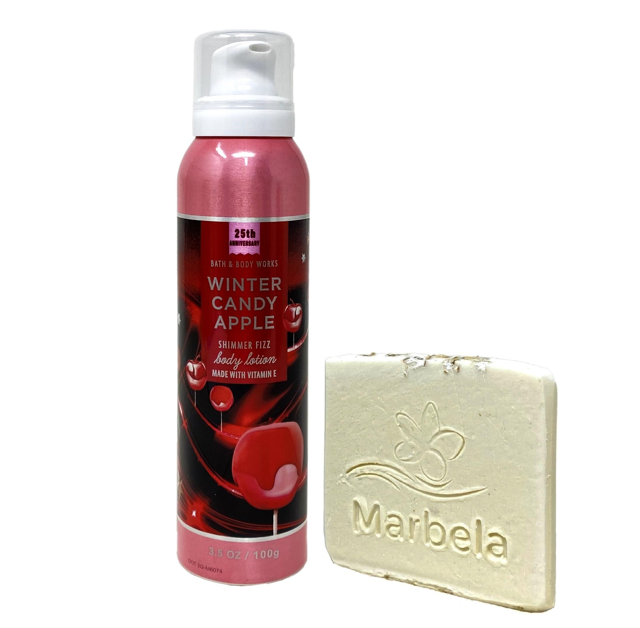Bath & Body Works Winter Candy Apple Shimmer Fizz Body Lotion with Natural Oats Sample Soap | Moisturizing & Glowing Skin Care for Winter | Perfect for Gifts, Holidays & Daily Hydration