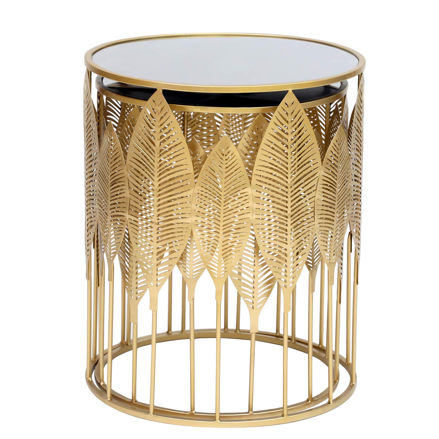 Set of 2 Gold Accent Round Nesting Side Tables - Metal End Tables for Living Room, Bedroom, Entryway - Indoor Outdoor Coffee Tables & Nightstands - Perfect for Small Spaces, Patio Decor, and Modern Home Furnishings