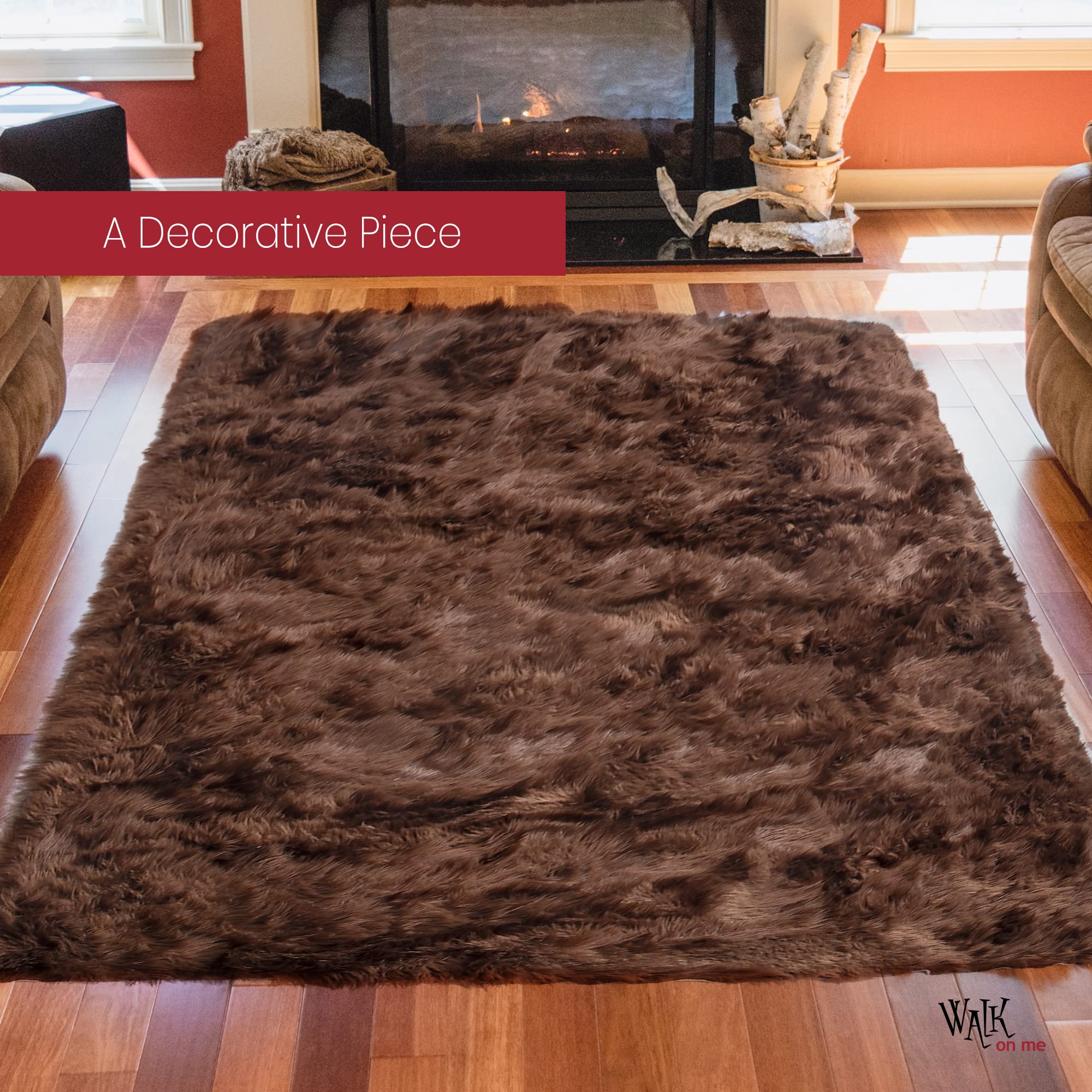 Luxury Soft Faux Fur Rug - Premium Sheepskin Shaggy Area Rug for Living Room, Bedroom, Nursery & Kids Room - Non-Slip Backing & Machine Washable - Home Decor Accent - Perfect for Cozy Floor Seating & Stylish Interior Design (Brown, 4'x6' Rectangle)
