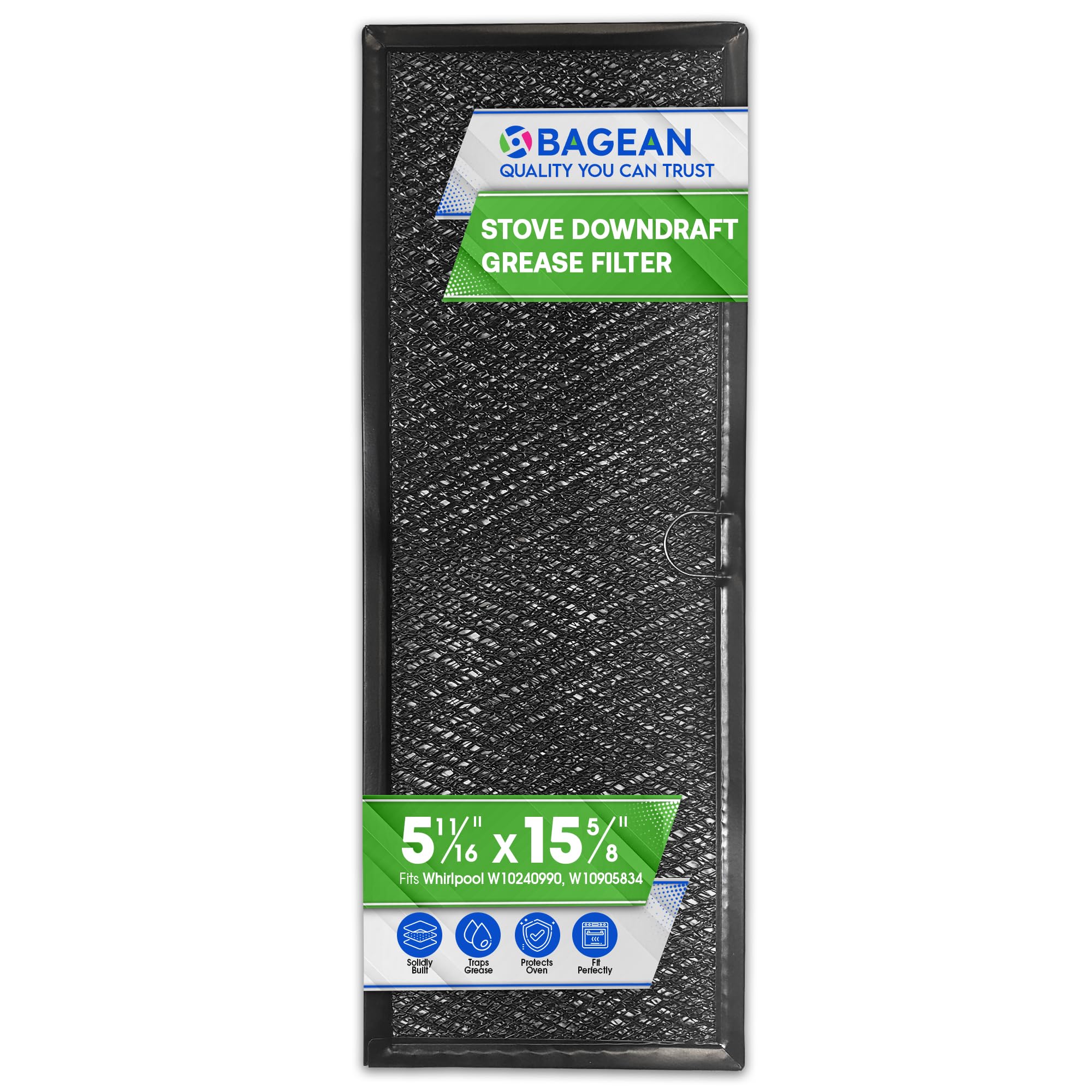 **Whirlpool JennAir Downdraft Stove Filter 5.67” x 15.63” Replacement – W10240990 W10905834 Grease Screen for Cooktop Oven Vent – Black Stovetop Filter Blocks Grease & Smoke – Ideal for Kitchen Range Hoods & Downdraft Systems**