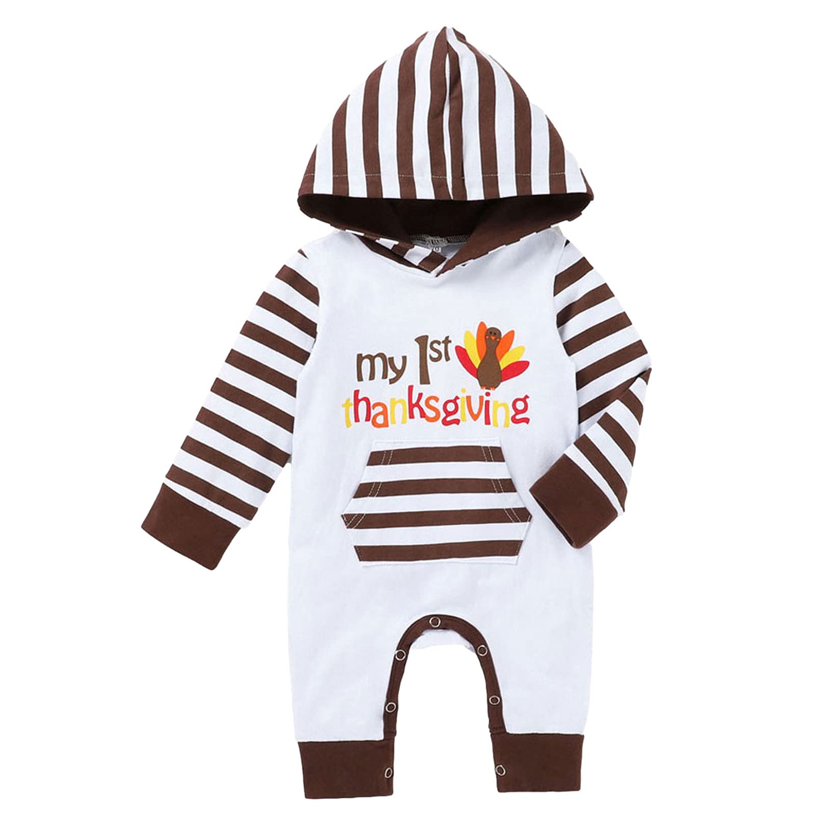 Thanksgiving Striped Long Sleeve Cotton Jumpsuit for Toddler Boys & Girls - Casual Playwear, Holiday Outfit, Family Gathering Romper