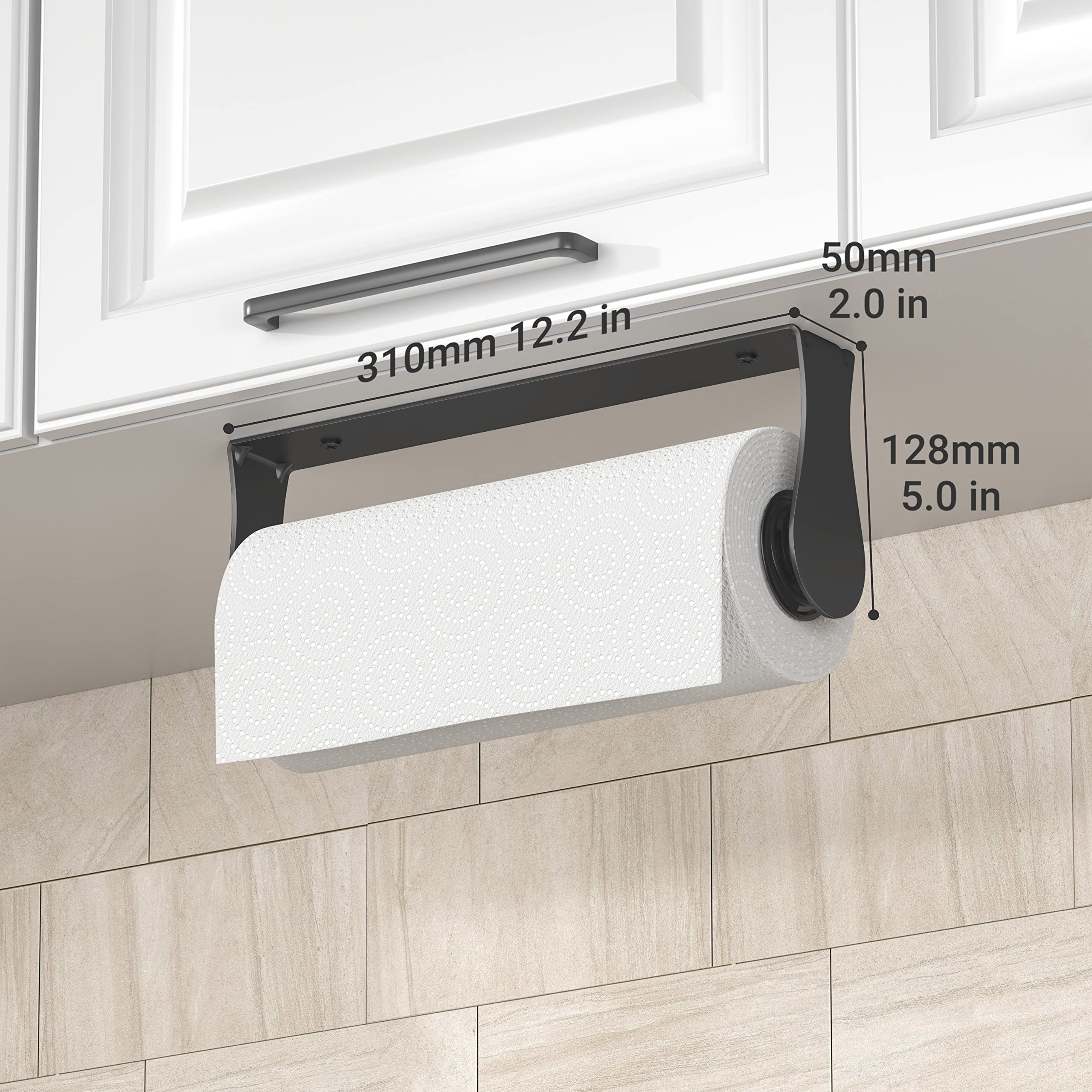 Stainless Steel Paper Towel Holder Under Cabinet - Wall Mount Magnetic Paper Roll Holder with One-Handed Tear & Ratchet Mechanism for Kitchen, Bathroom, Farmhouse - Black Home Decor Essentials (Perfect for Easy Access While Cooking & Cleaning)