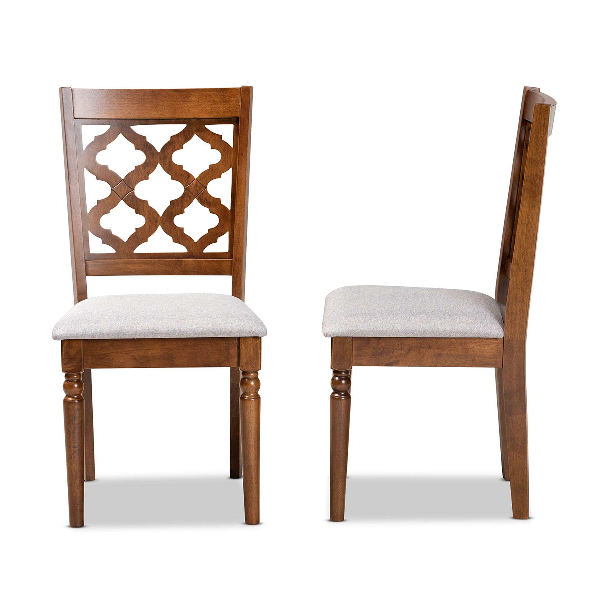 Baxton Studio Ramiro 2-Piece Dining Chair Set - Grey Fabric Upholstered & Walnut Brown Wood - Modern Kitchen & Dining Room Chairs for Home Decor