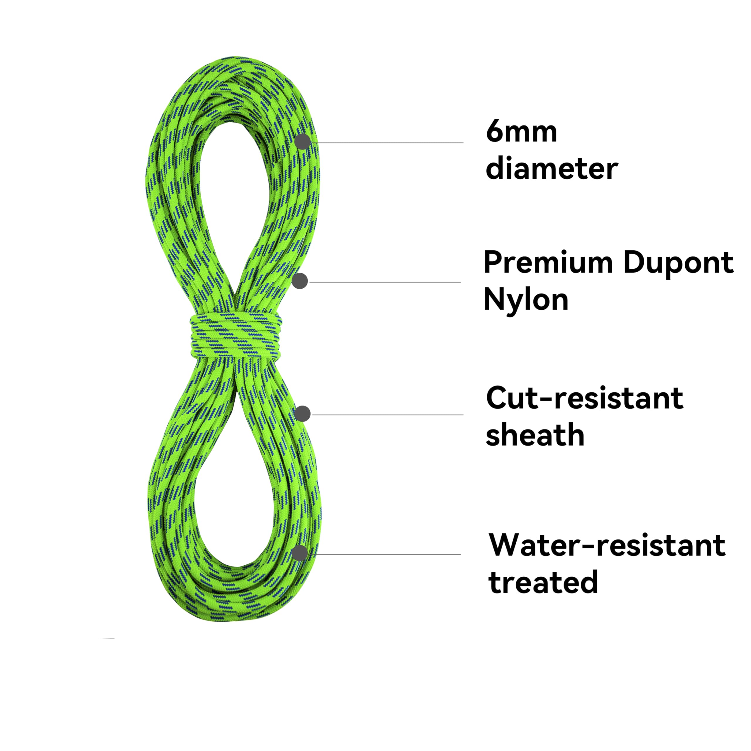 SEAMUS 6mm Prusik Accessory Cord 30M (100ft) - High Strength Double Braid Nylon Rope for Rock Climbing, Tree Climbing, Canyoneering & Fire Rescue - Durable Outdoor Gear for Mountaineering, Camping & Survival Situations