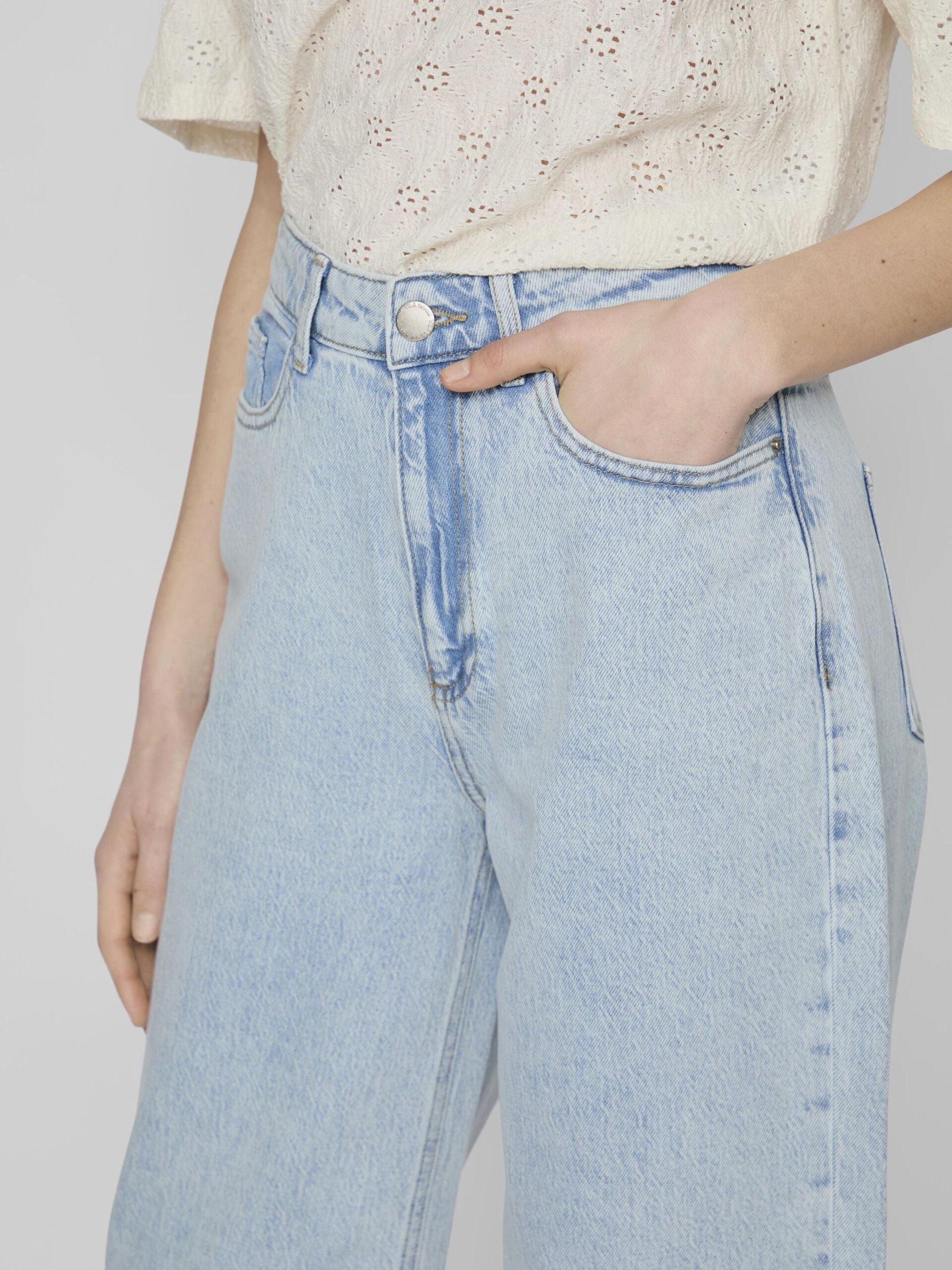 Freya Women's Wide Leg Jeans - Light Blue Denim Stretch Comfort Fit High Waist Trousers for Casual Wear & Everyday Outfits