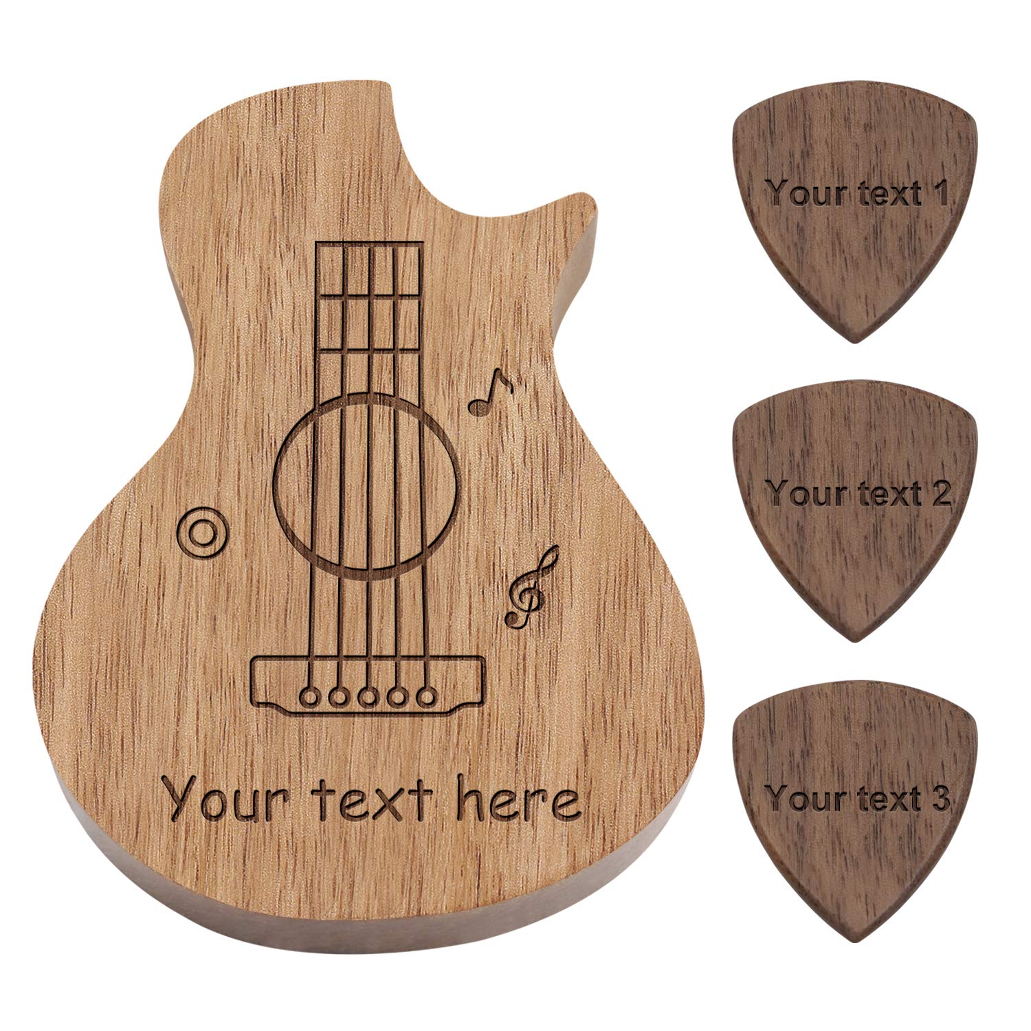 Custom Engraved Guitar Pick Box - Personalized Wooden Plectrum Storage Case with 3 Standard Guitar Picks - Perfect Gift for Musicians & Guitar Lovers - Ideal for Home, Studio & Travel Use