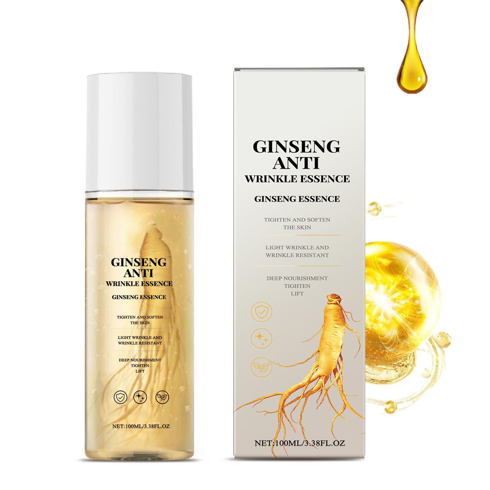 Premium Korean Ginseng Anti-Aging Essence - Hydrating Facial Toner with Multi-Peptide Complex for Wrinkle Reduction & Deep Moisturizing | Fights Fine Lines & Signs of Aging | Perfect for Daily Skincare Routine & Nighttime Rejuvenation (1PC)