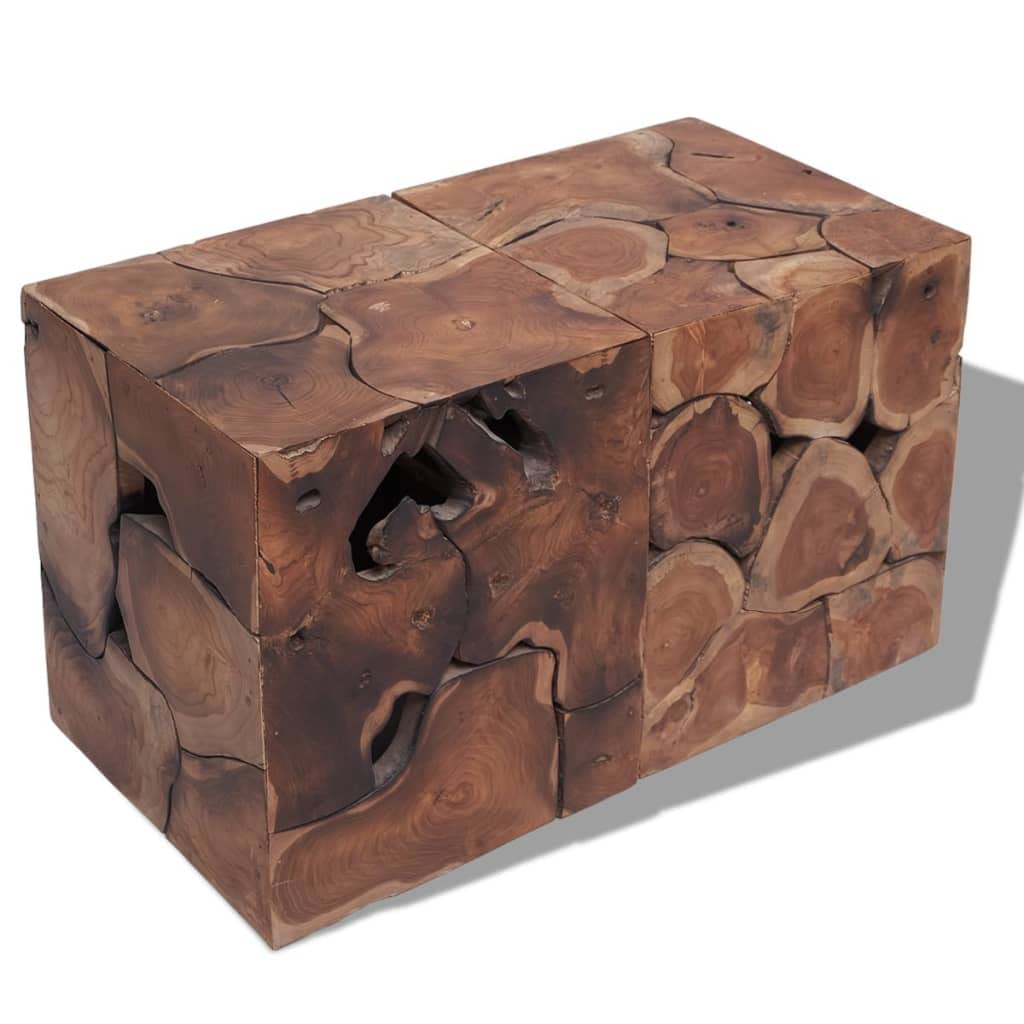 Sywamol Solid Teak Wood Stump Stool - Rustic Accent Table & Coffee Table for Living Room, Patio, Garden Decor - Handcrafted Natural Wood Furniture for Home & Outdoor Use