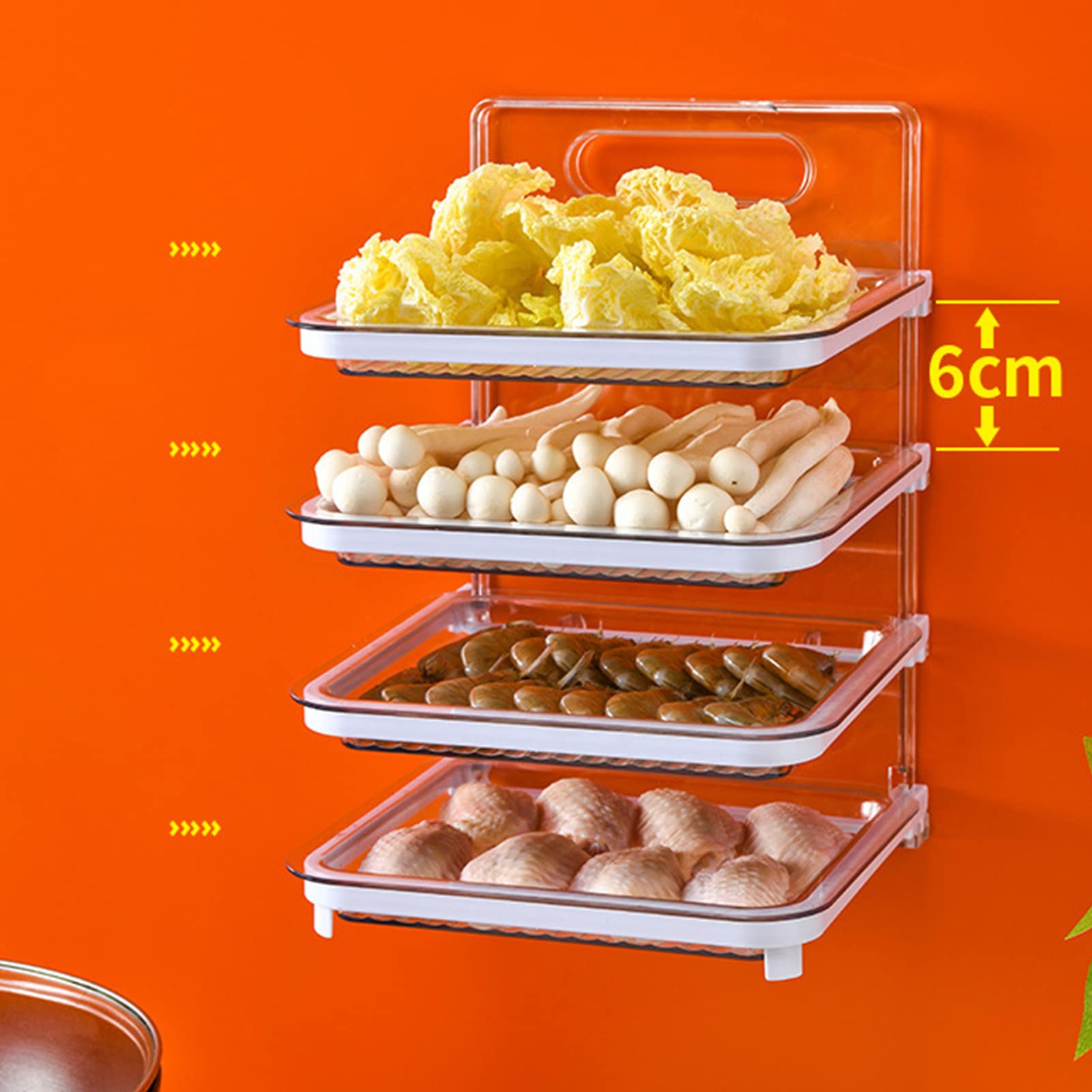 4-Tier Wall Mounted Food Sorting Tray - Vegetable & Fruit Prep Plate, Side Dish Organizer for Kitchen, Restaurant, Hotpot - Stackable Storage Rack (White) - Perfect for Meal Prep, Party Serving & Small Space Organization