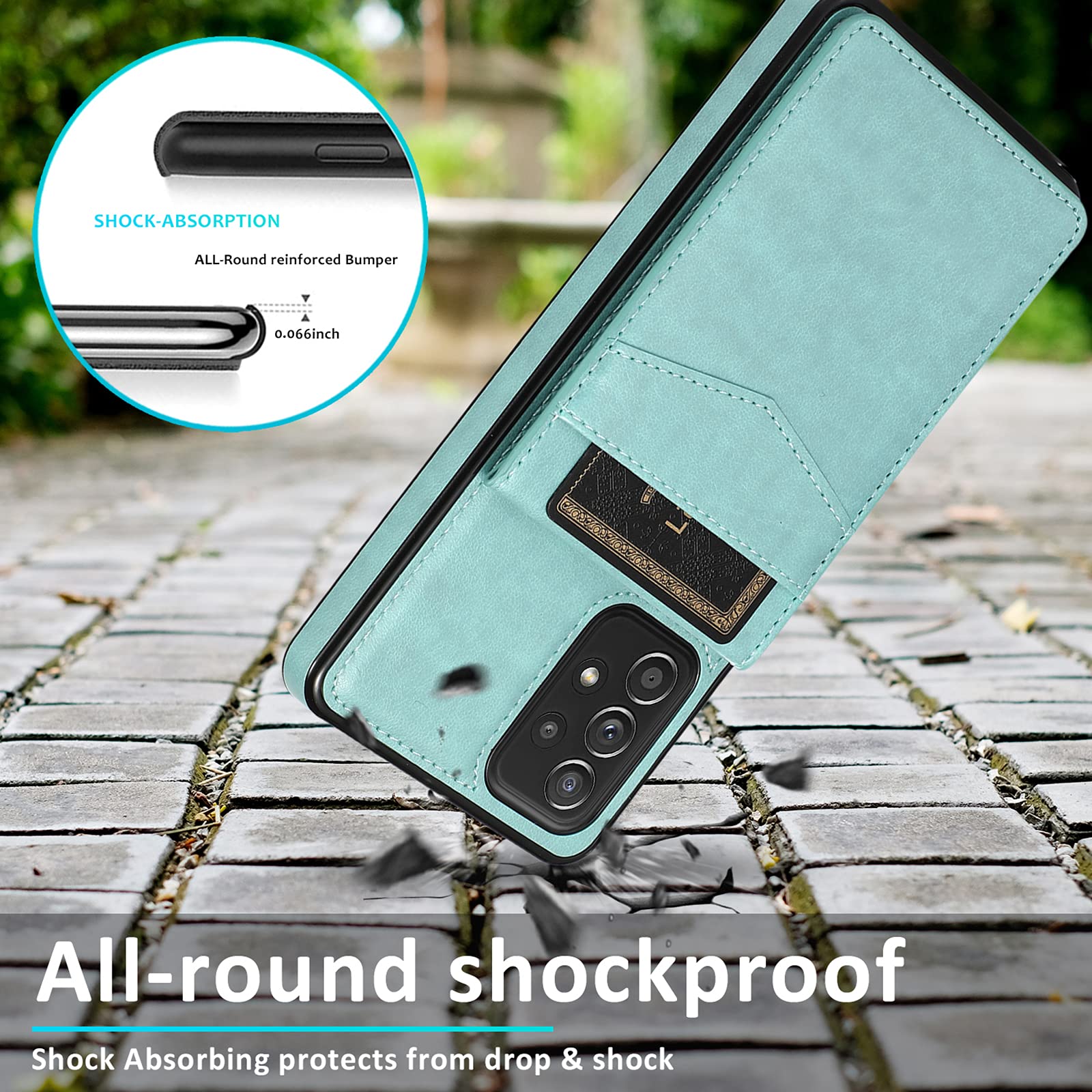 Premium Leather Wallet Phone Case for Samsung Galaxy A52 5G/4G with Tempered Glass Screen Protector, Credit Card Holder & Kickstand - Durable Protective Cover for Men & Women (Green) - Perfect for Work, Travel and Everyday Use