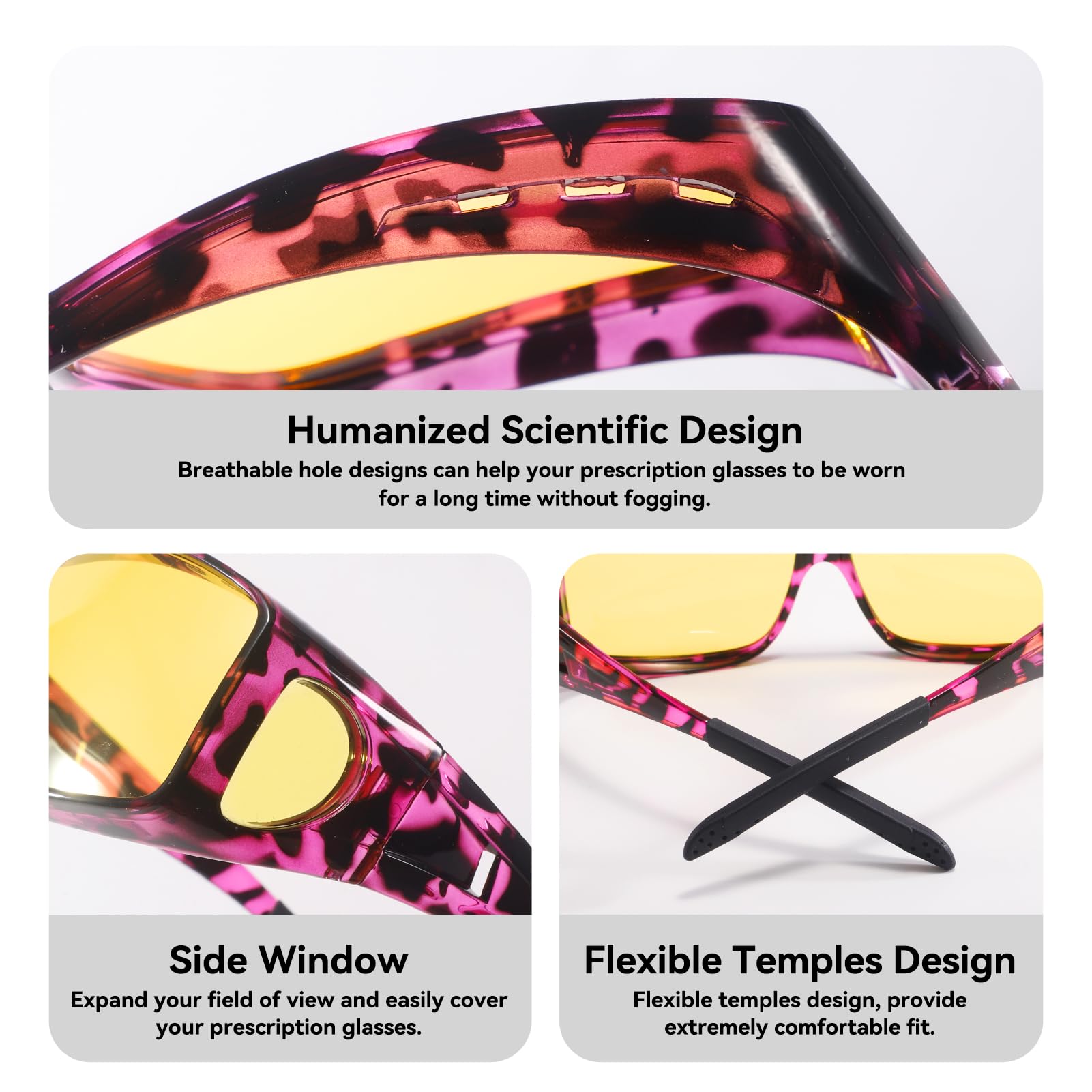 Night Vision Glasses for Men & Women - Anti Glare Yellow Lens, Fit Over Prescription Eyewear | Perfect for Driving, Hunting & Low Light Activities