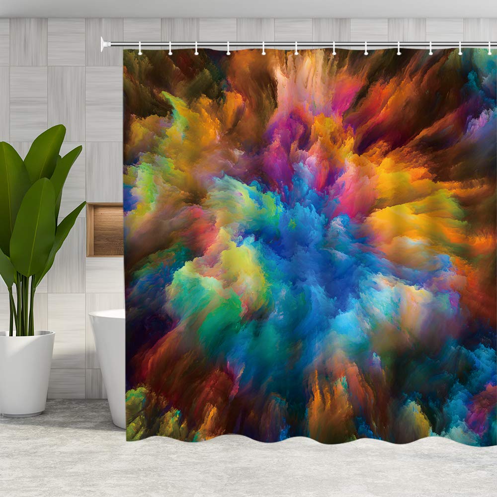 Vibrant Abstract Watercolor Shower Curtain - Modern Bathroom Decor with Hooks, 72