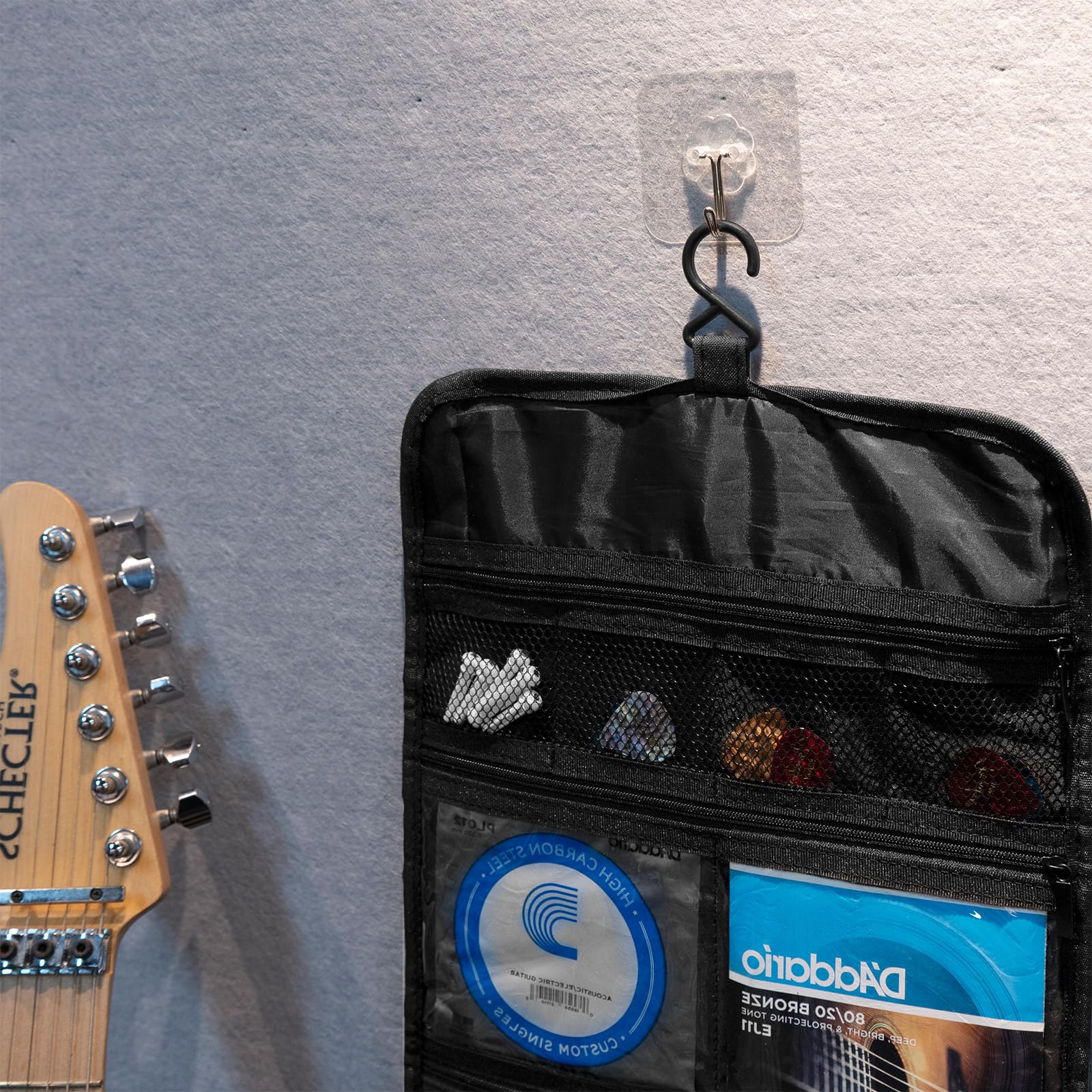 **Foldable Guitar Accessory Organizer Bag - Picks, Strap, Capo & Strings Storage Case with Easy Access Pockets (Iron) | Perfect for Travel, Practice & Gig Storage**