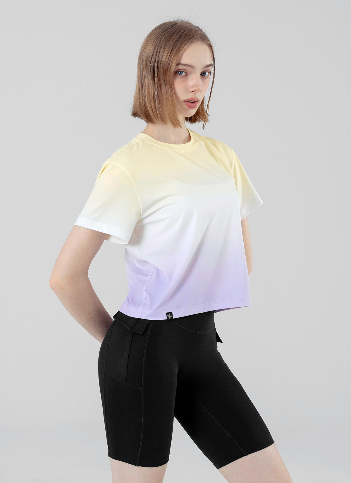 Stylish Ice Feather Ombre Crop Short Sleeve Top - Trendy Summer Fashion for Women | Perfect for Beach Outings, Music Festivals & Casual Wear