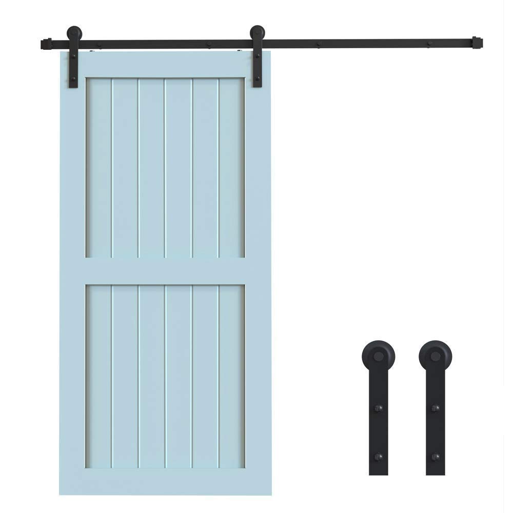 Rustic Black Sliding Barn Door Hardware Kit - 8FT I-Shape Hangers with Metal Rail Track Set for Farmhouse, Loft & Modern Interior Design | Easy DIY Installation for Bedroom, Closet & Pantry Doors