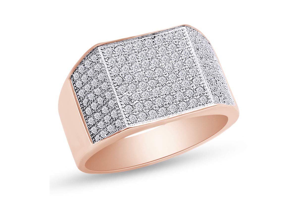 14K Gold Over Sterling Silver Men's Wedding Band Ring - Round Cut Sparkling White Cubic Zirconia Cluster Ring for Anniversary, Engagement & Special Occasions | Perfect Gift for Him